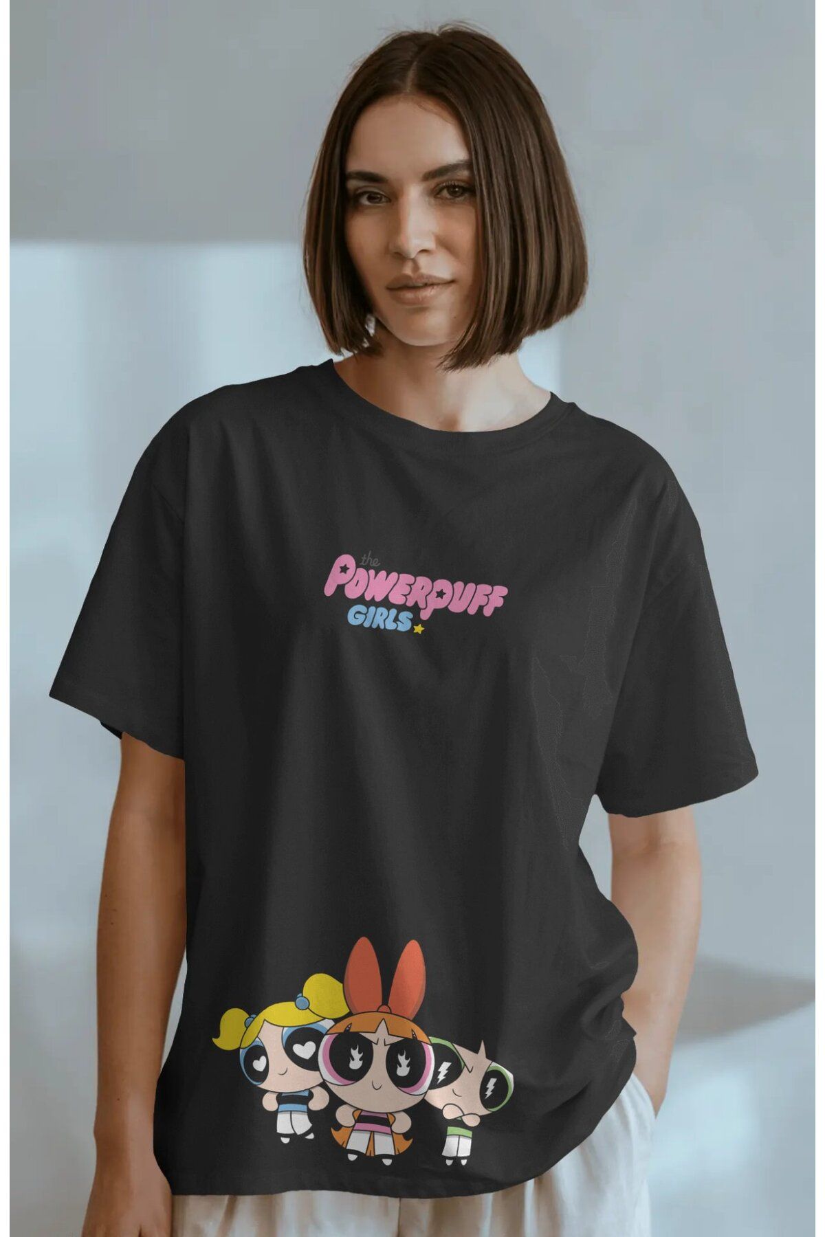 Fuddy Moda Powerpuff Girls Baskılı Tişört, Oversize Çizgi Film Temalı T-Shirt