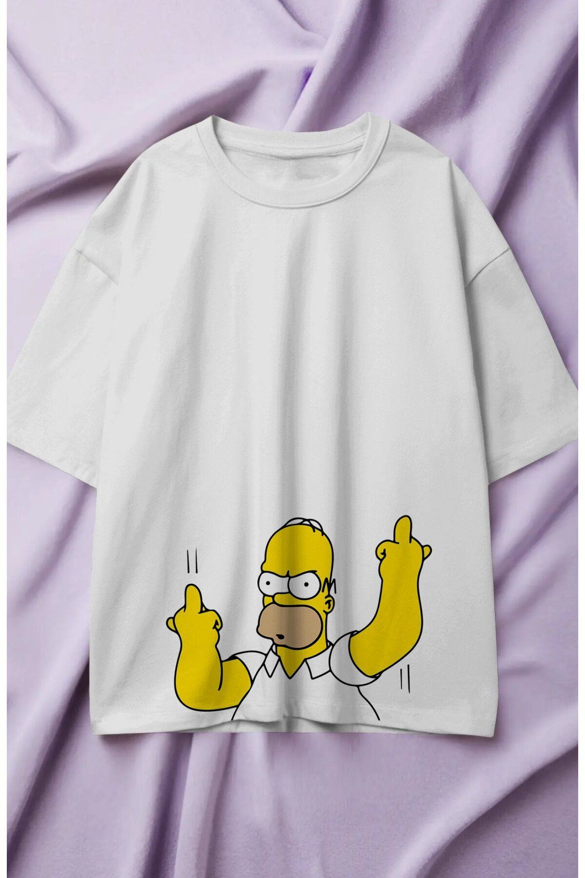 Fuddy Moda Unisex Rocker Homer Simpson Baskılı Tişört, Oversize Çizgi Film Temalı T-Shirt