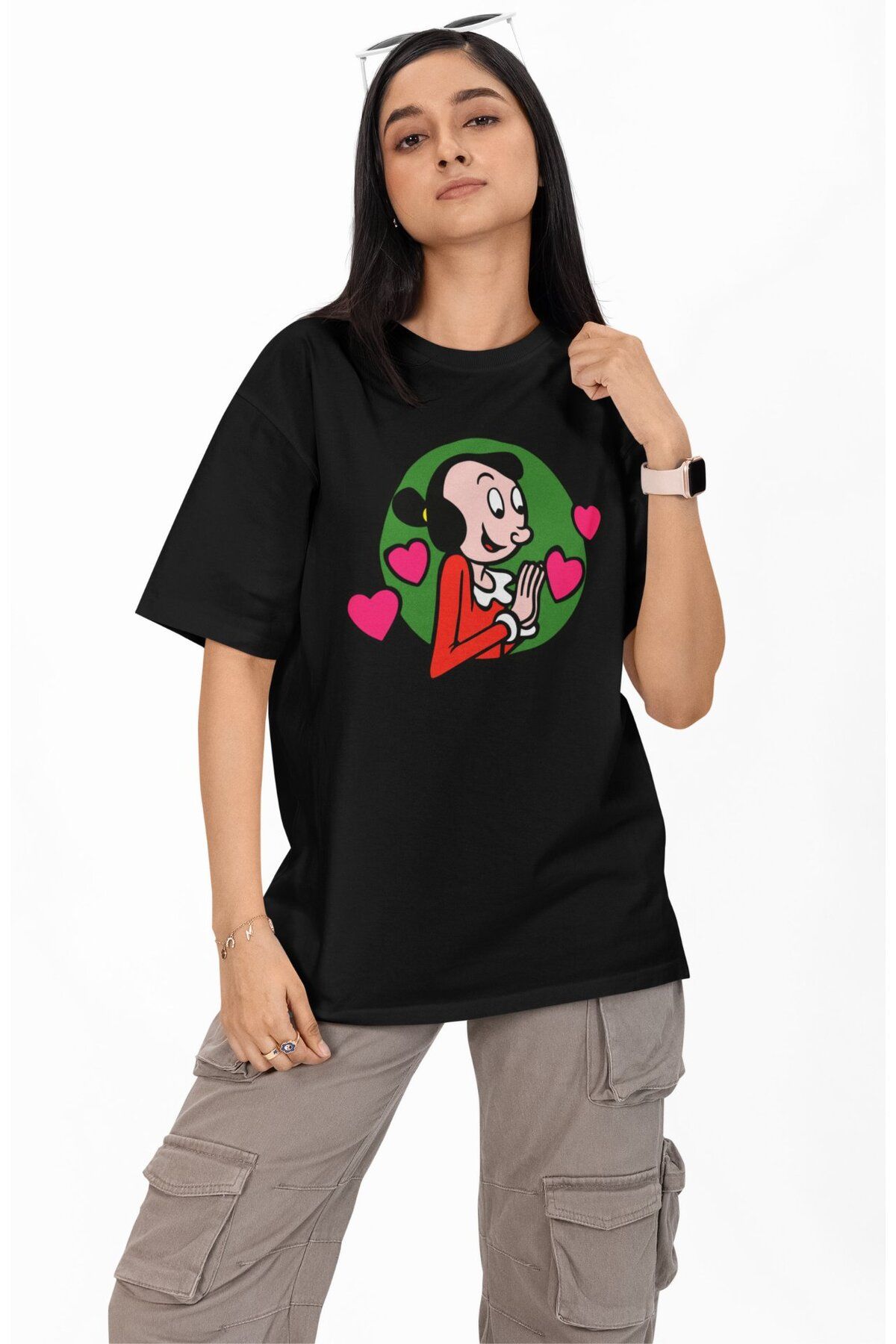 Fuddy Moda Safinaz Baskılı Couple Tişört, Oversize Temel Reis Temalı T-Shirt