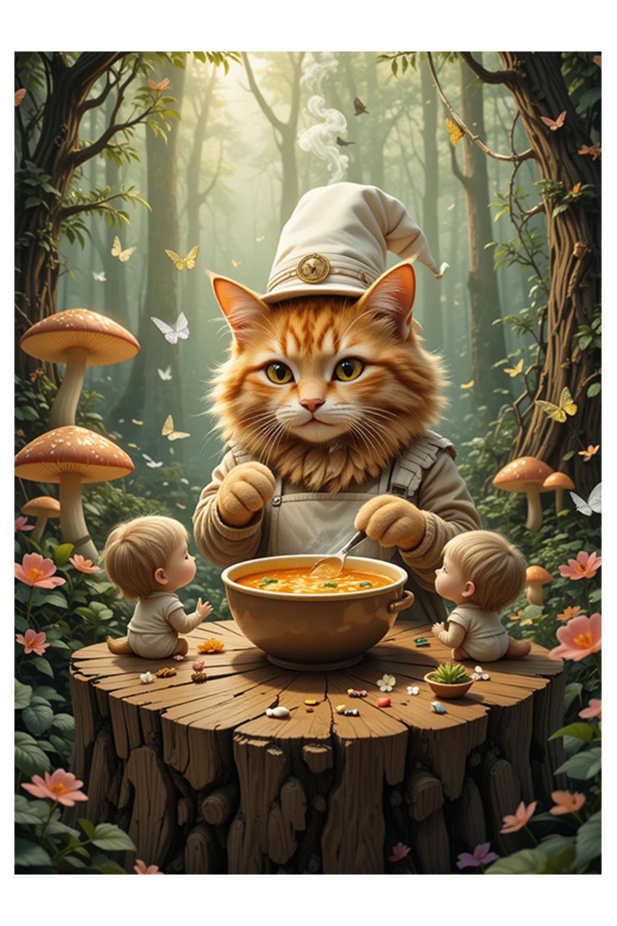 Bedeko Ormanda Çorba Yapan Kedi Ahşap Tablo