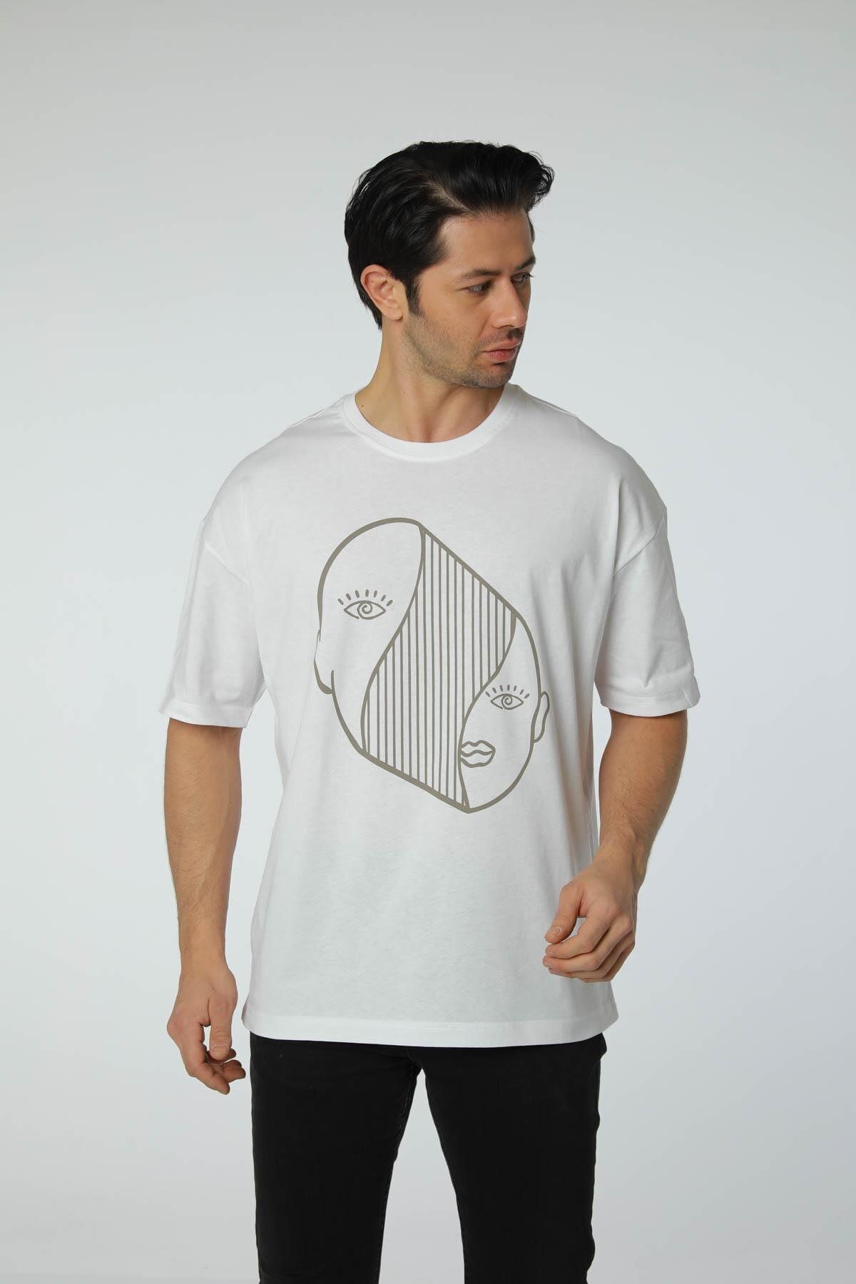 rugatchi Baskılı Oversize Bisiklet Yaka T-Shirt