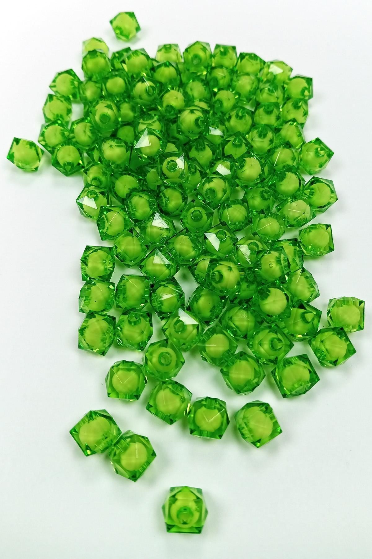 MBB ETİCARET Küp Boncuk İçten Boncuklu Bileklik Çanta Boncuğu 10 mm 50 gr Yeşil - BNC450