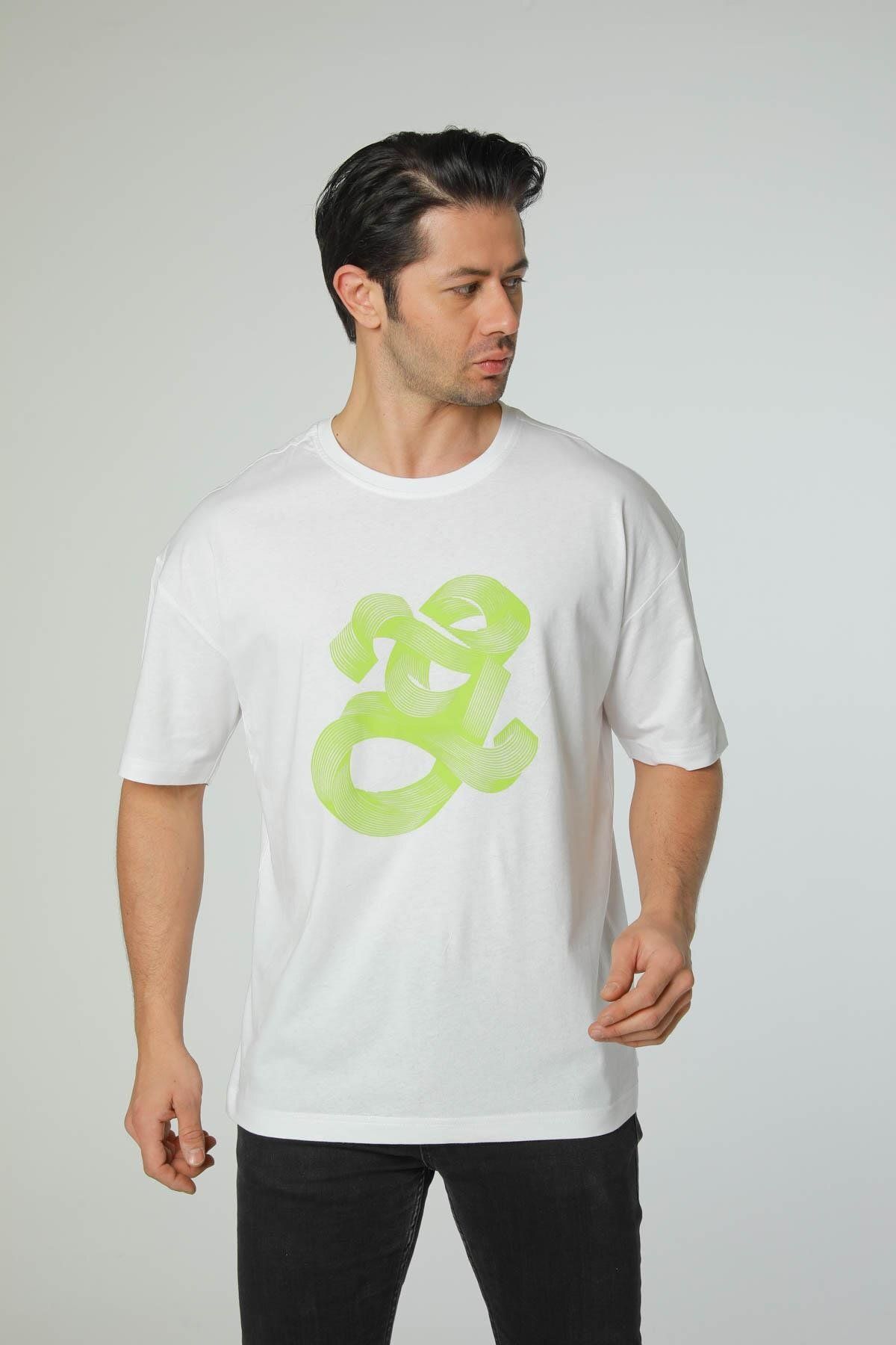 rugatchi Baskılı Oversize Bisiklet Yaka T-Shirt