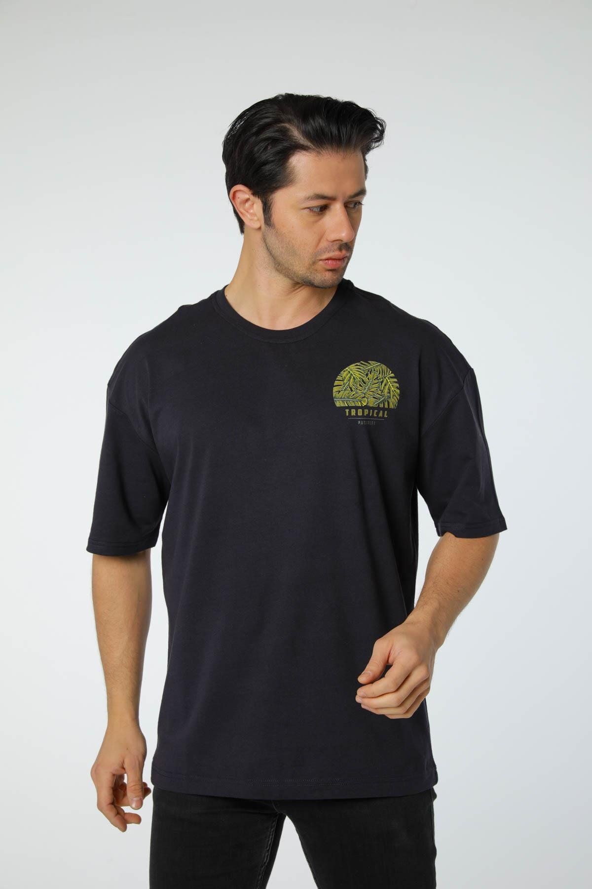 rugatchi Baskılı Oversize Bisiklet Yaka T-Shirt