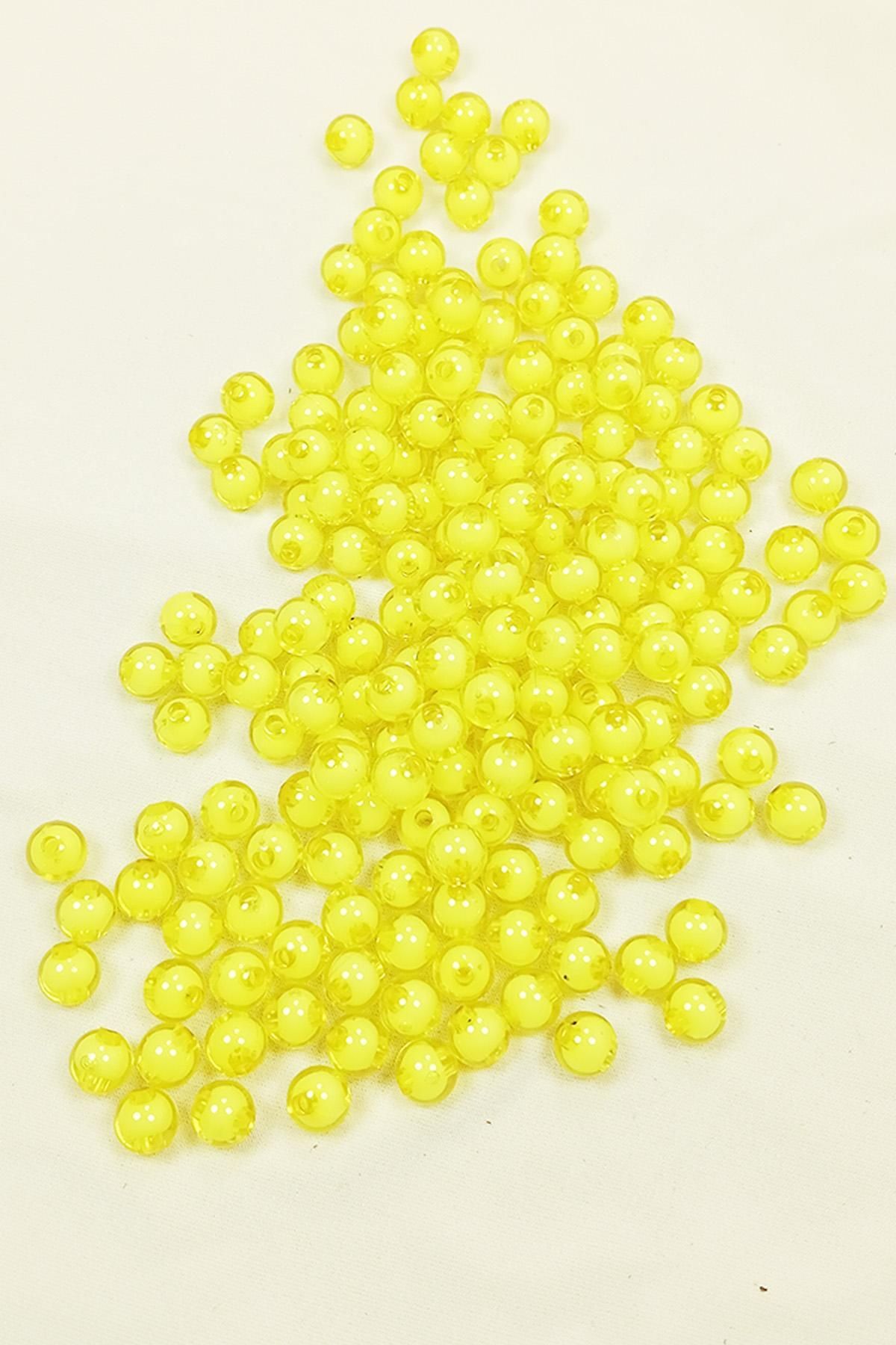 MBB ETİCARET Yuvarlak Boncuk İçten Boncuklu Bileklik Çanta Boncuğu 8 mm 50 gr Sarı - BNC467