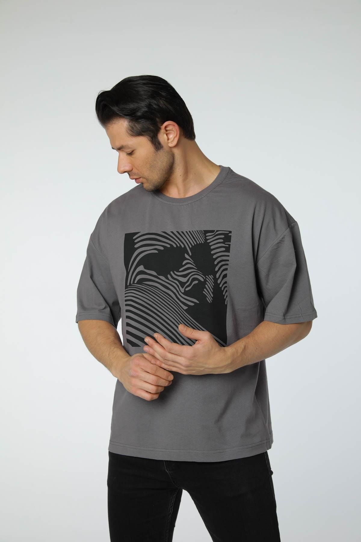 rugatchi Baskılı Oversize Bisiklet Yaka T-Shirt