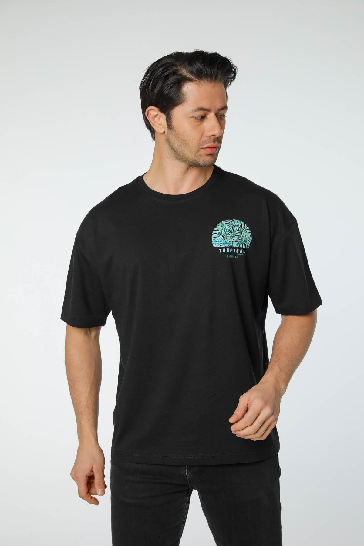 rugatchi Baskılı Oversize Bisiklet Yaka T-Shirt