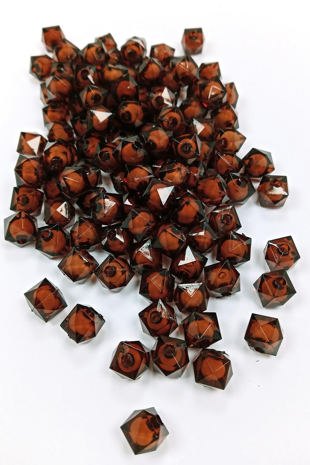 MBB ETİCARET Küp Boncuk İçten Boncuklu Bileklik Çanta Boncuğu 10 mm 50 gr Kahverengi - BNC455