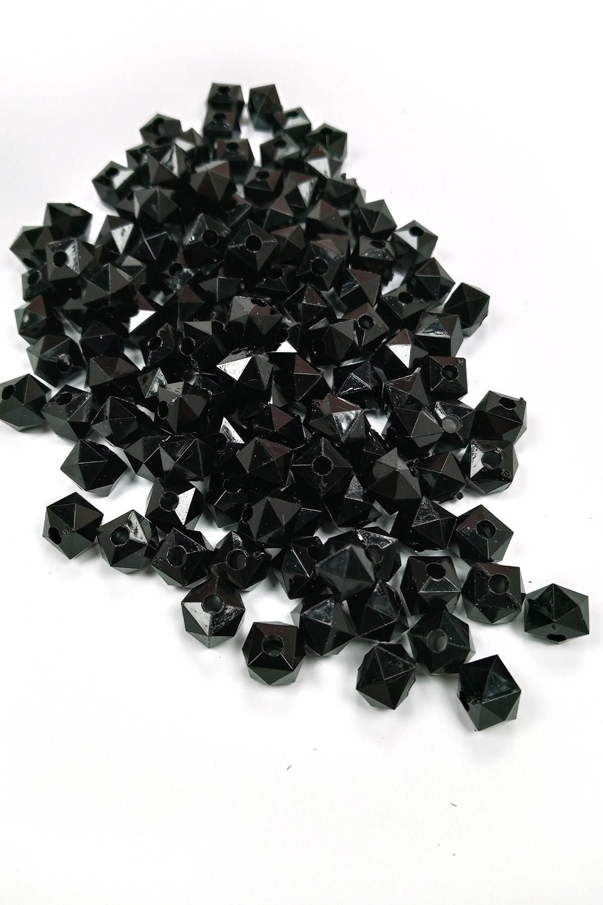 MBB ETİCARET Küp Boncuk İçten Boncuklu Bileklik Çanta Boncuğu 10 mm 50 gr Siyah - BNC457