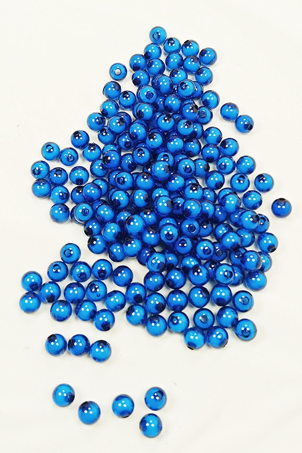 MBB ETİCARET Yuvarlak Boncuk İçten Boncuklu Bileklik Çanta Boncuğu 8 mm 50 gr Mavi - BNC468