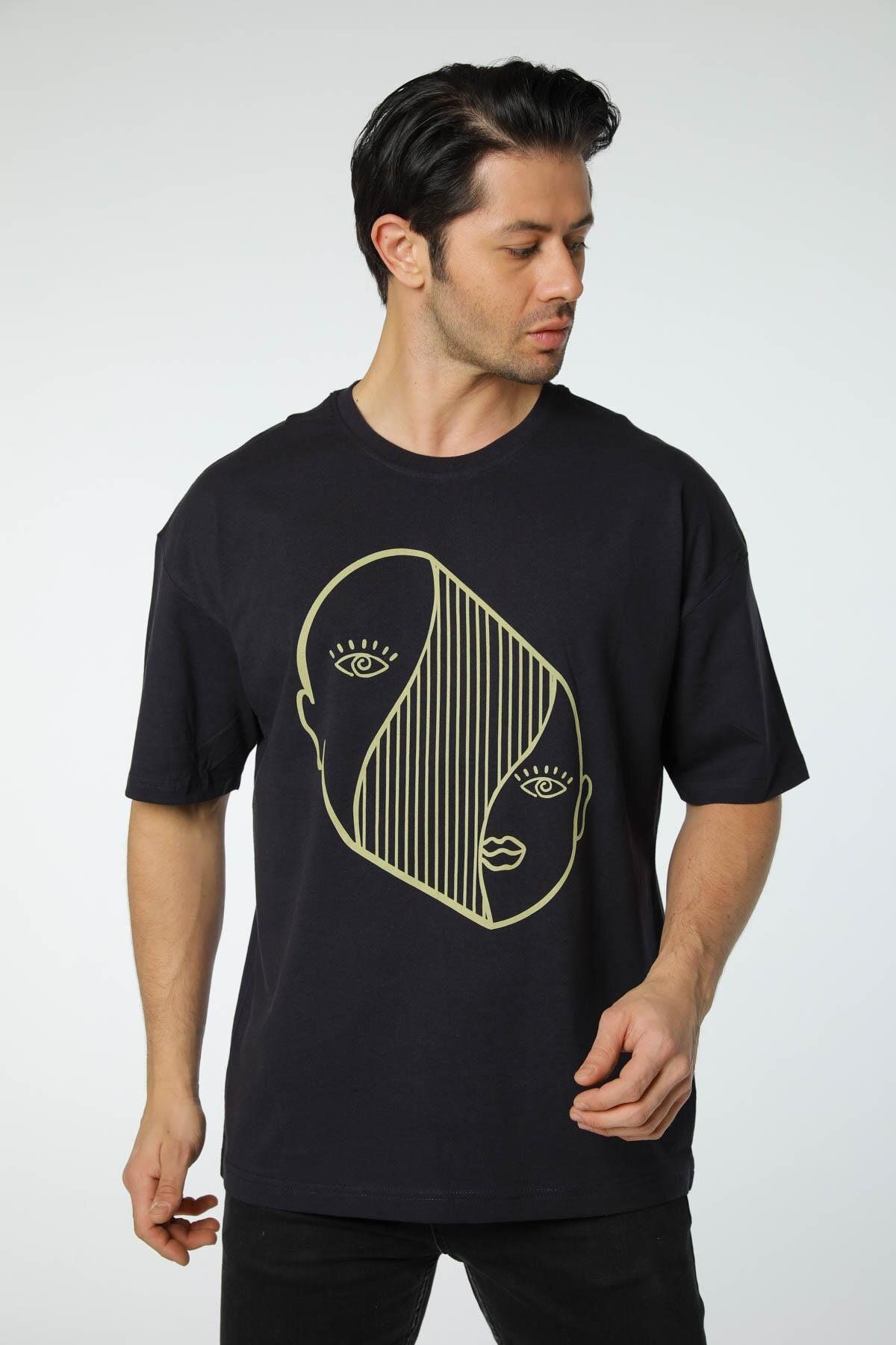 rugatchi Baskılı Oversize Bisiklet Yaka T-Shirt