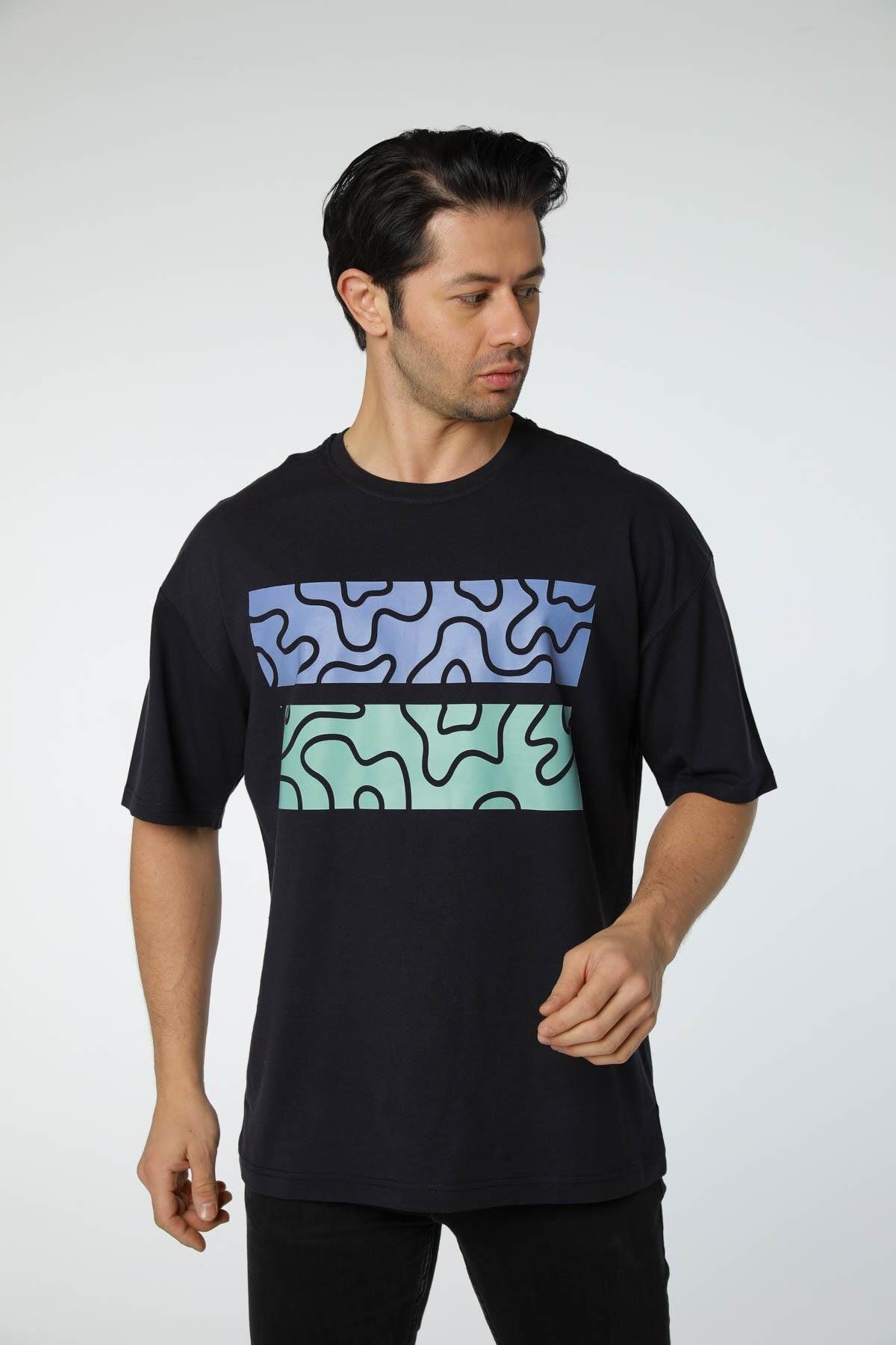 rugatchi Baskılı Oversize Bisiklet Yaka T-Shirt
