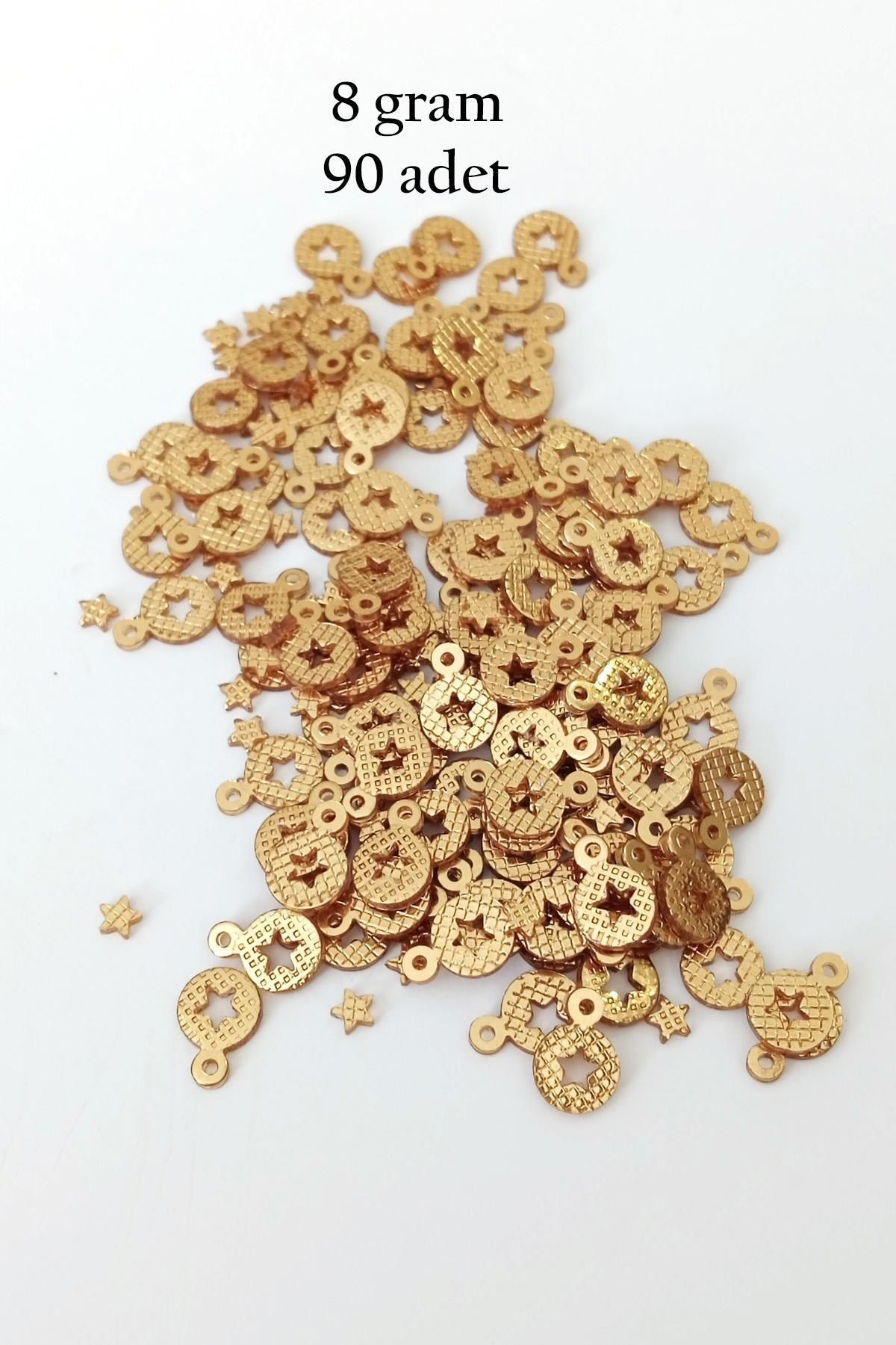 MBB ETİCARET Oya Abiye Bileklik Kolye Pleksi Metalik Plastik Pul Altın Renk 8 gram 90 adet - BNC477