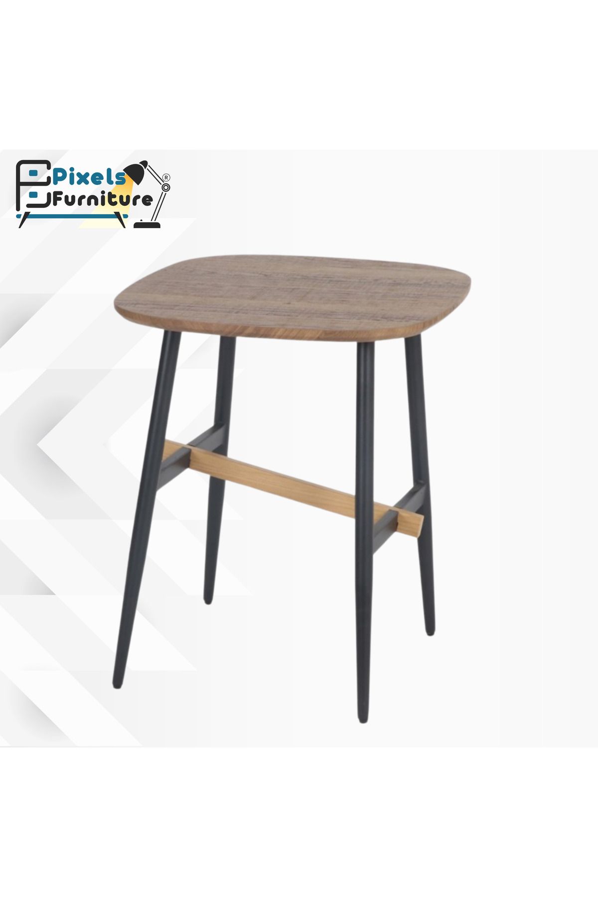 PixelsFurniture-مجموعة 2 طاولة مربعة جانبية قوية من بكسل الأثاث للقهوة بسطح من الخشب وبقواعد من المعدن 2