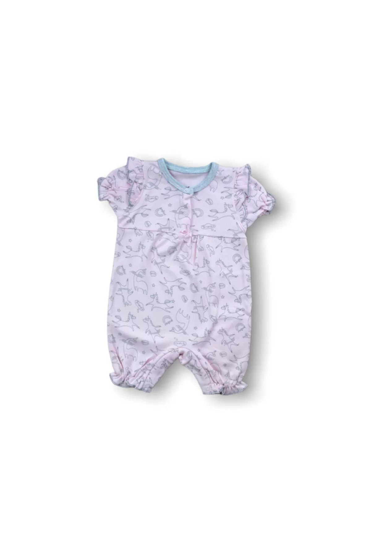Shop58 Cemre Uçan Balon Baskılı Kısa Kollu Kız Bebek Tulumu Pembe