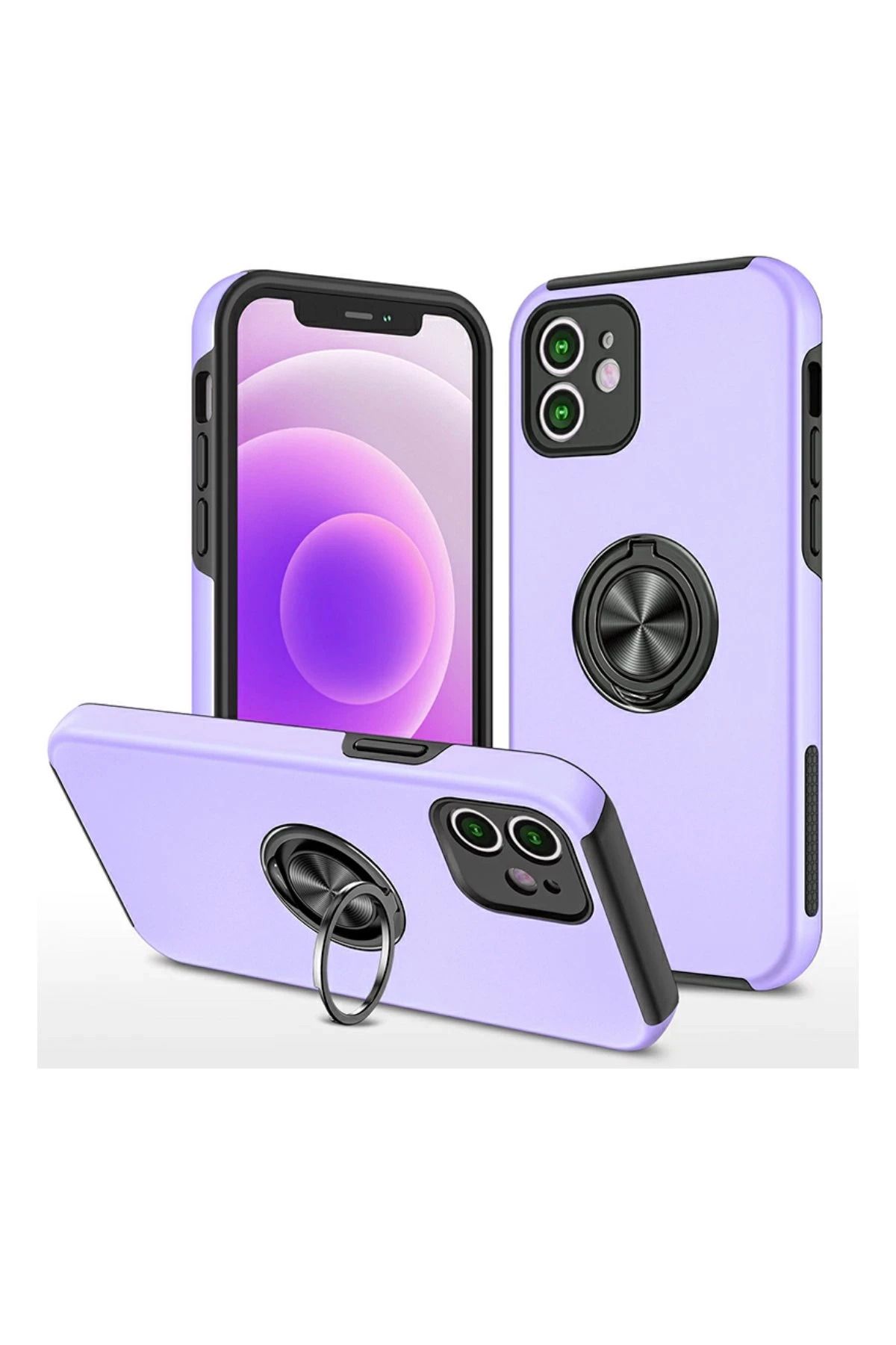 NewFace iPhone 12 Mini Kılıf Elit Yüzüklü Kapak - Mor YKTSN