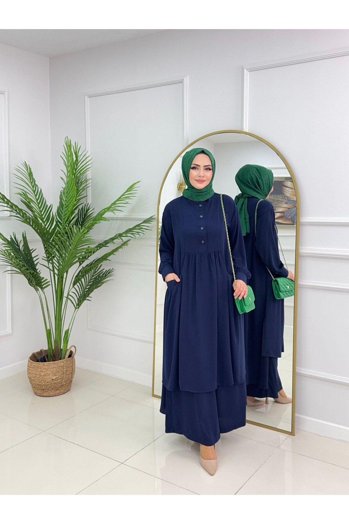 Enans Design Kadın Tesettür Medine İpeği 2'Li Takım Tunik & Pantolon