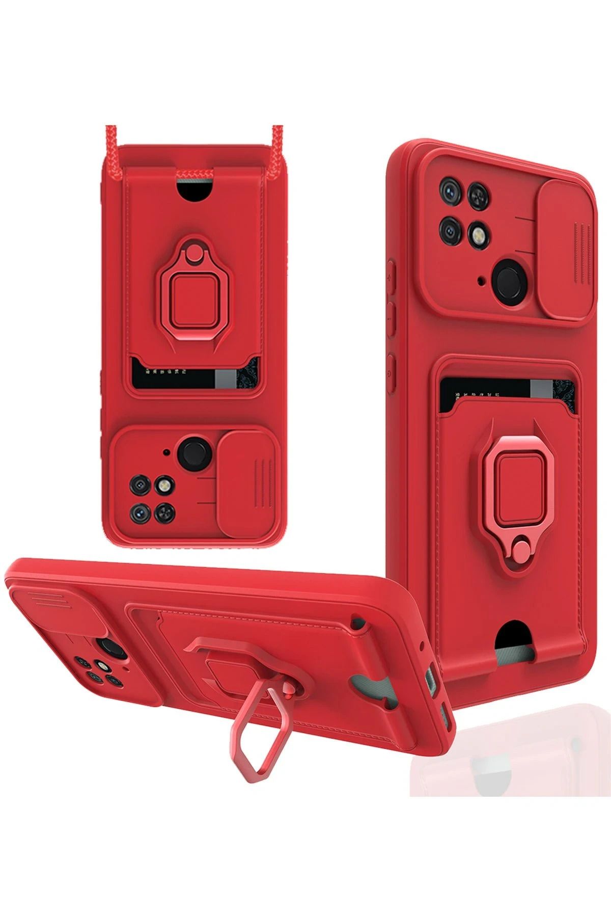 NewFace Xiaomi Redmi 10C Kılıf Zuma Kartvizitli Yüzüklü Silikon - Kırmızı SVLRS