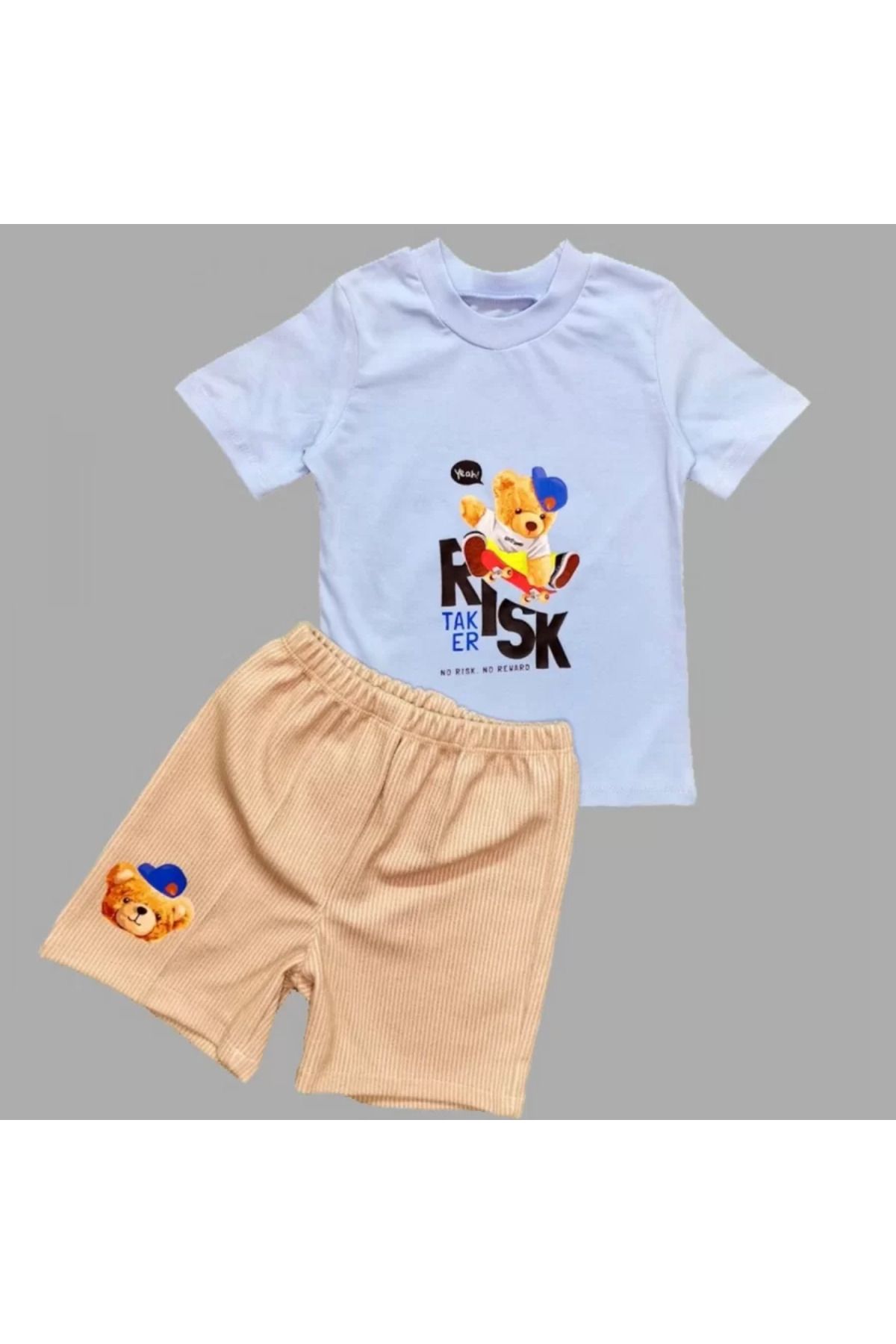 Shop58 Kaykaycı Baskılı Şortlu Kısa Kollu Tişört 2li Erkek Bebek Takımı Mavi