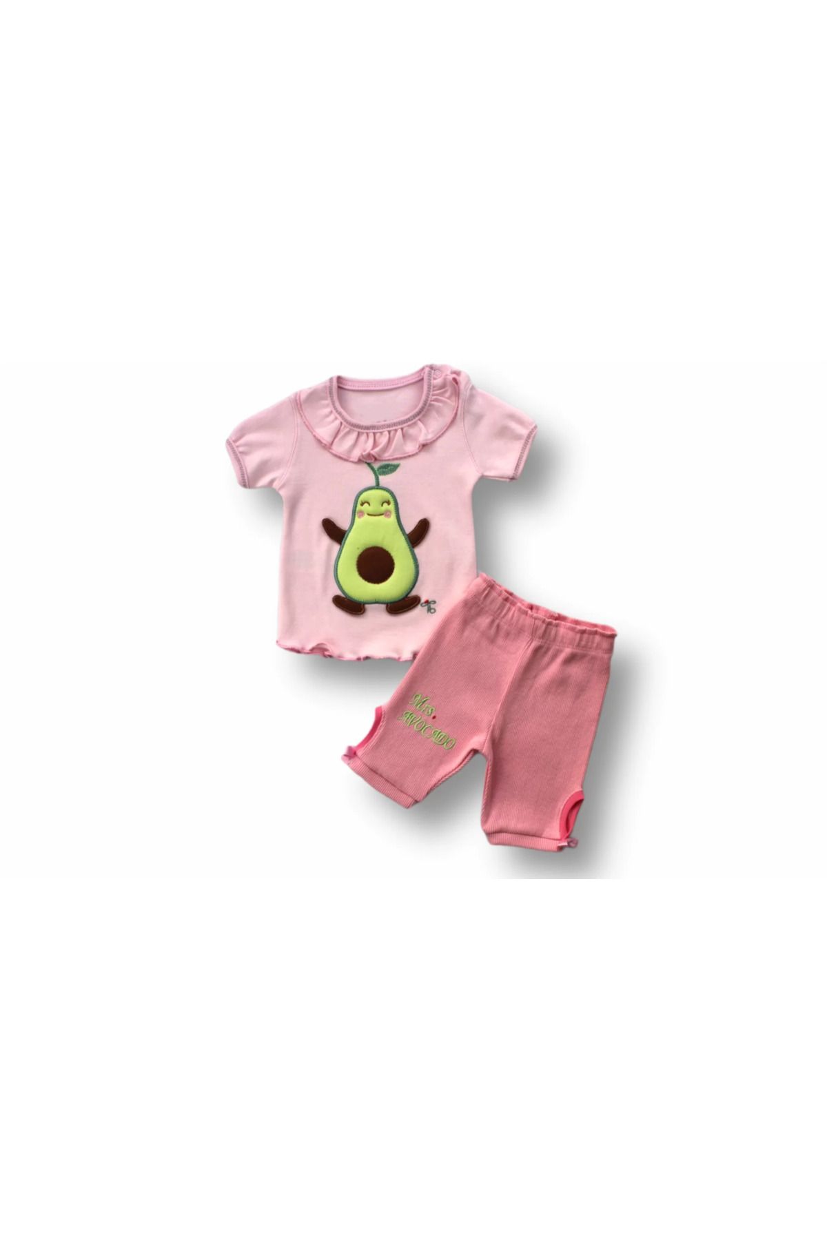 Shop58 Avokado Nakışlı Kısa Kollu Sweatli Şortlu 2li Kız-erkek Bebek Takımı Pembe