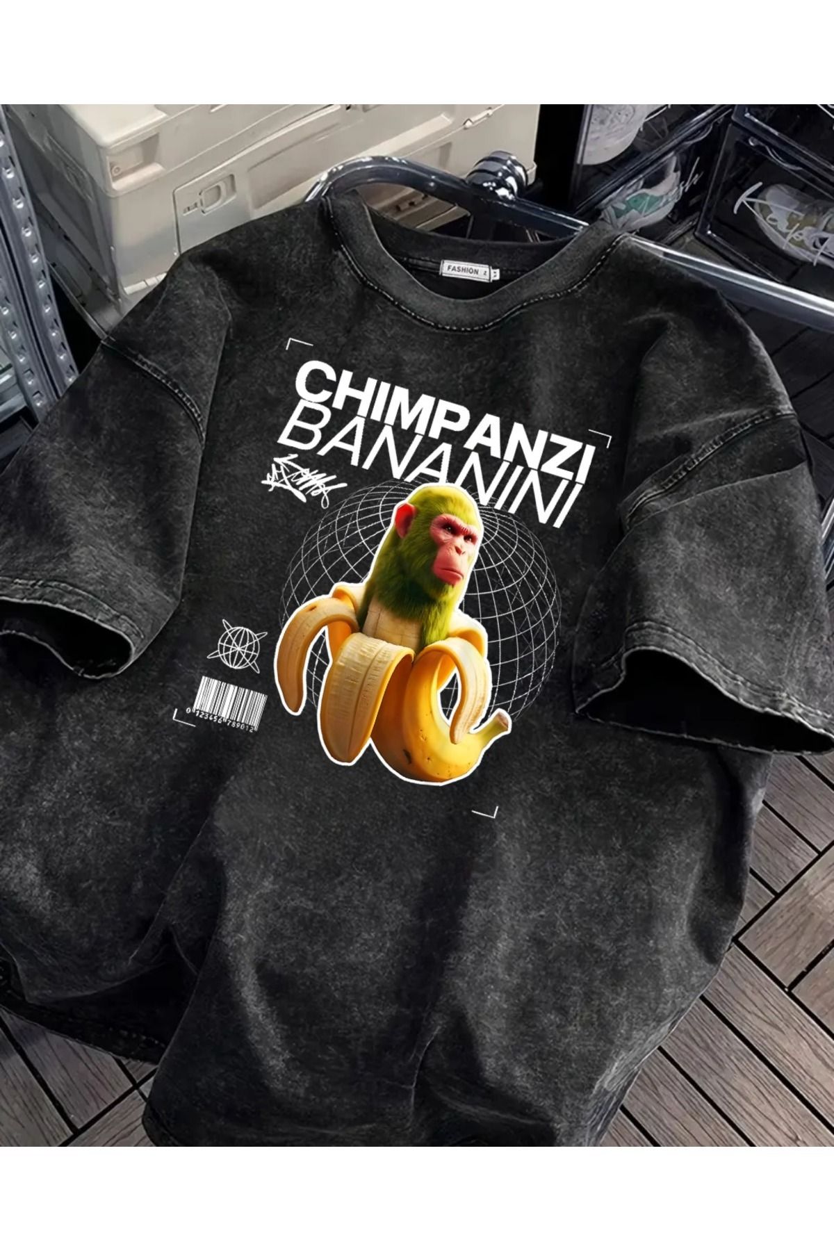 Touz Moda Tung Tung Tung Chimpanzi Banani Baskılı Yıkamalı Vintage Unisex Oversize T-Shirt