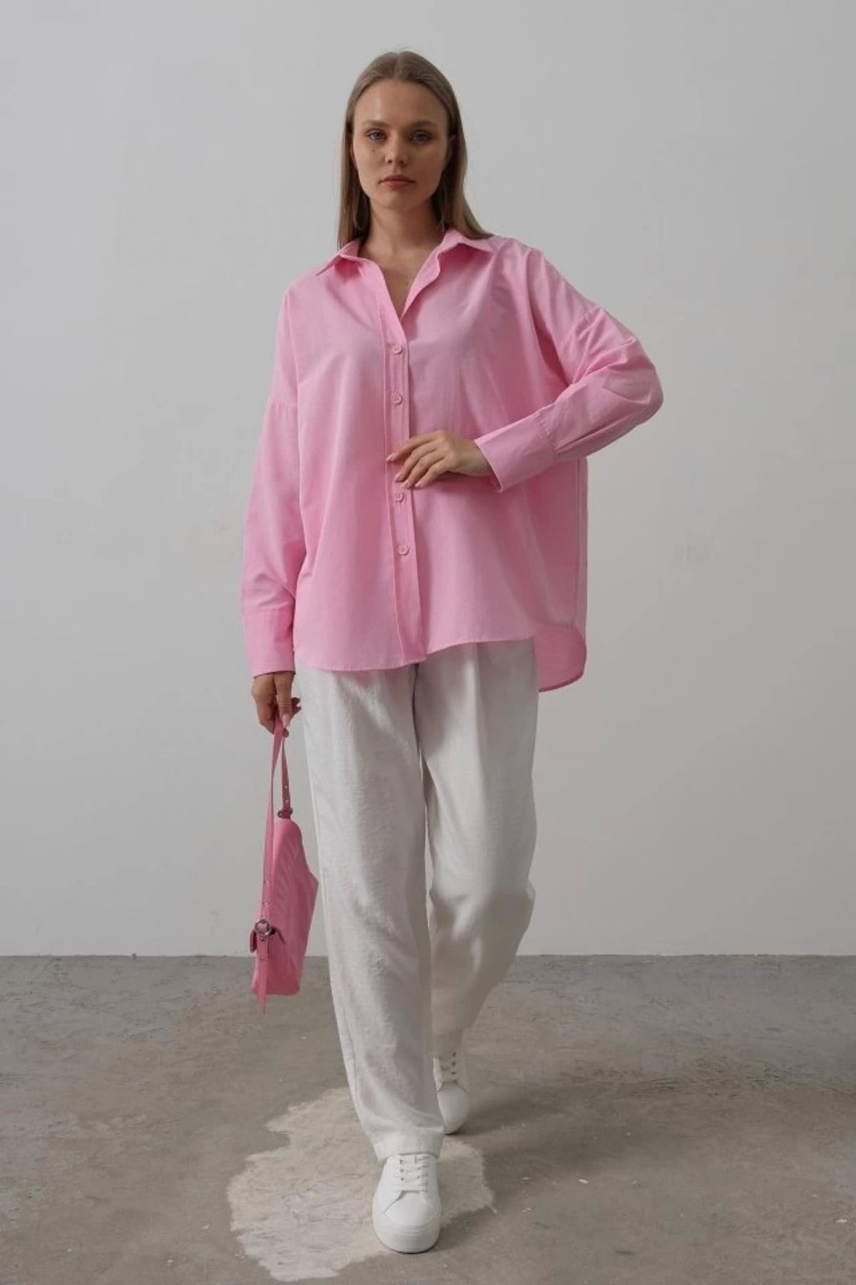 Butik Geniş Manşet Detaylı Gömlek - Pembe