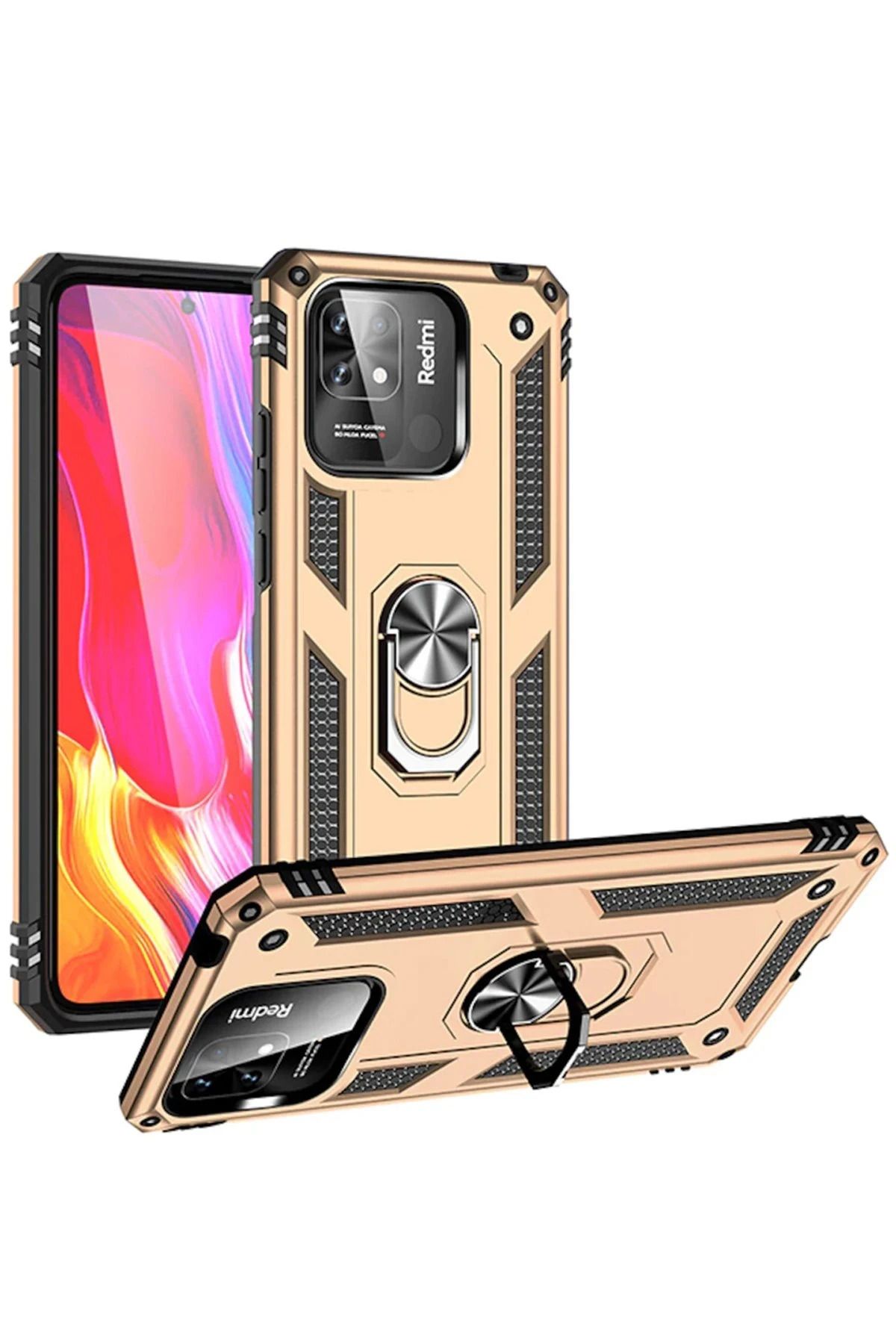NewFace Xiaomi Redmi 10C Kılıf Sofya Yüzüklü Silikon Kapak - Gold GLSTD