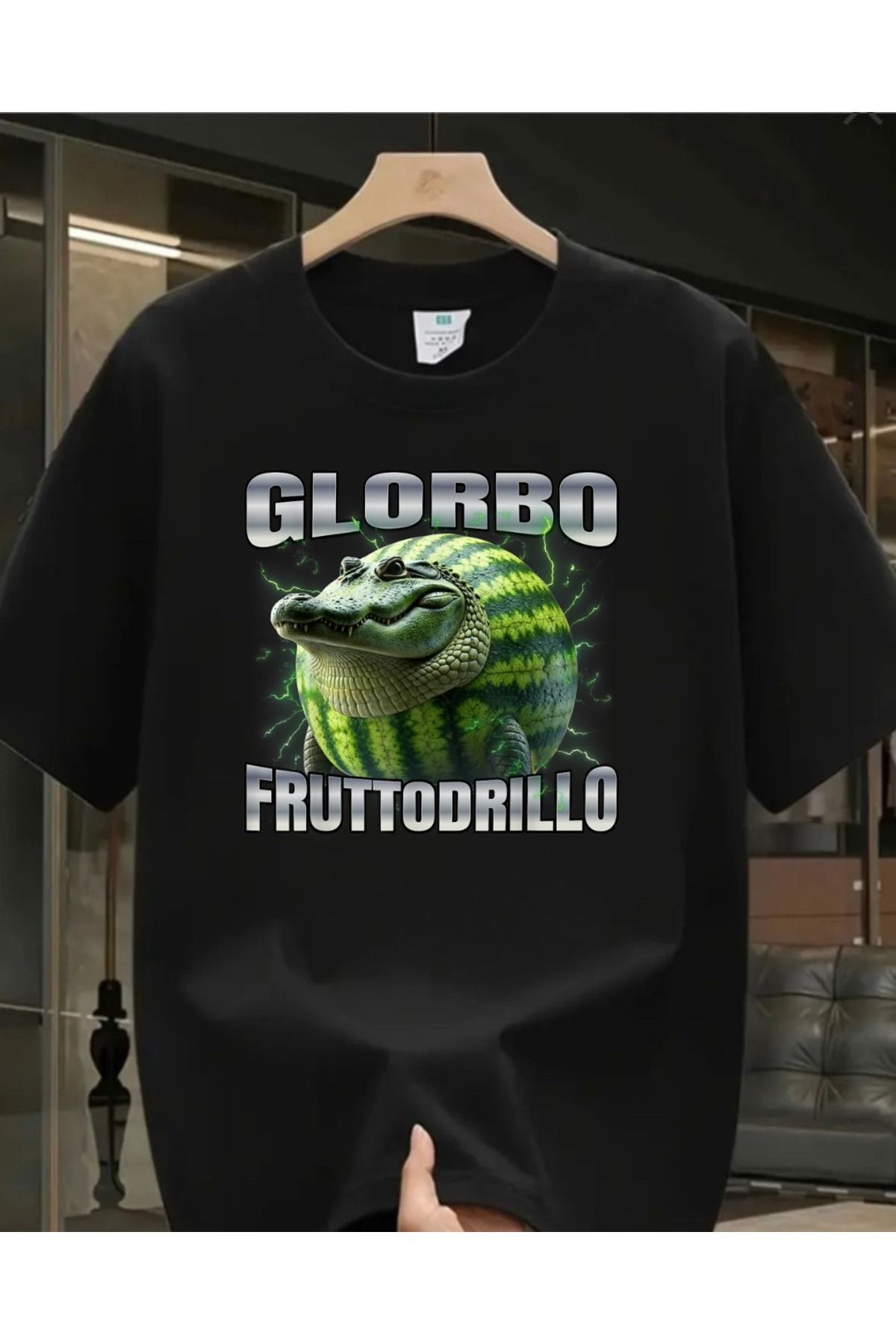 Touz Moda Tung Tung Tung Glorbo Fruttodrillo Baskılı Yıkamalı Vintage Unisex Oversize T-Shirt