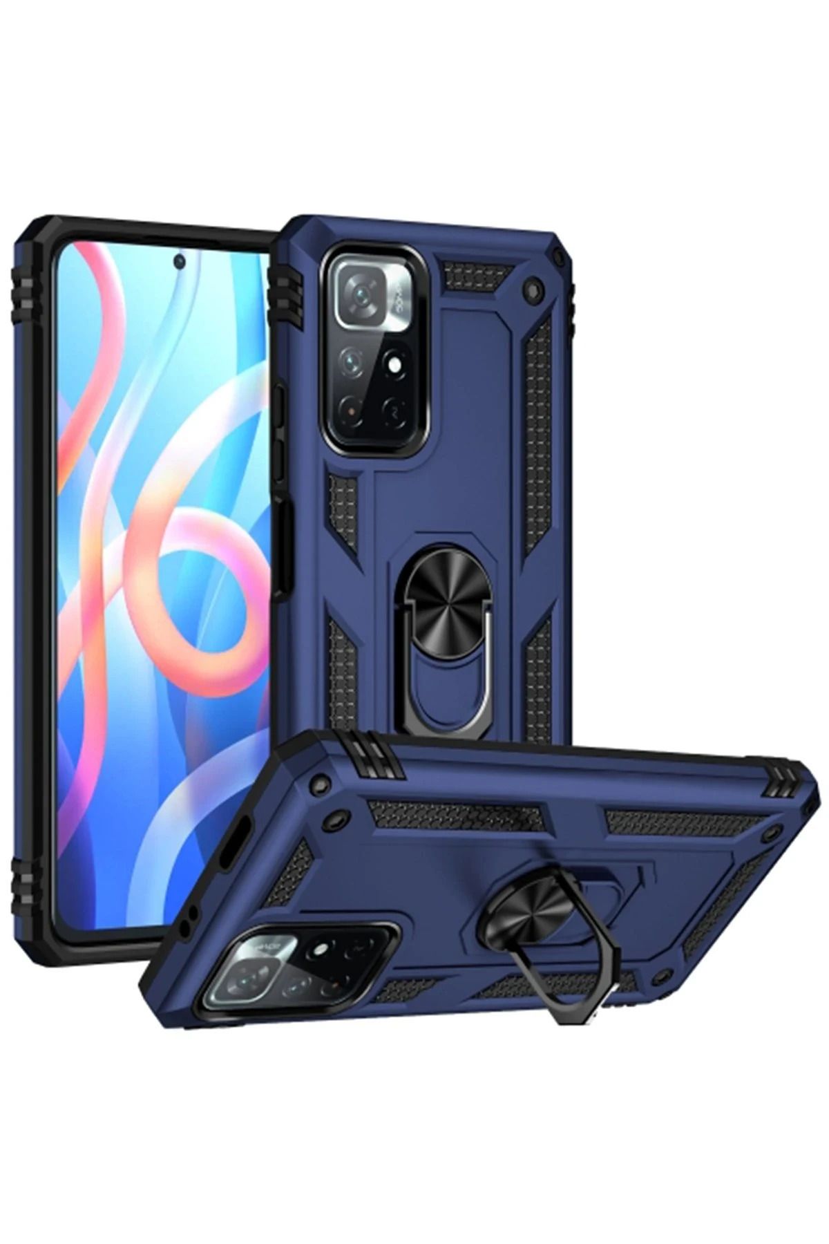 NewFace Xiaomi Redmi Note 11T Kılıf Sofya Yüzüklü Silikon Kapak - Lacivert ALMLA