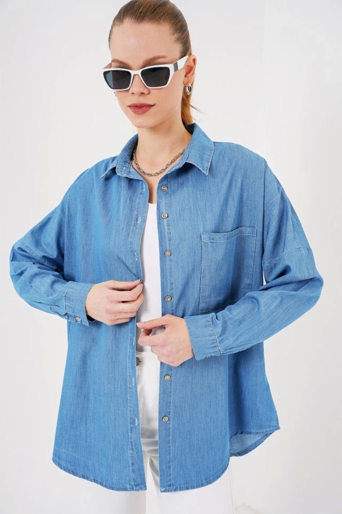 Butik Oversize Kot Gömlek 20280 - Mavi