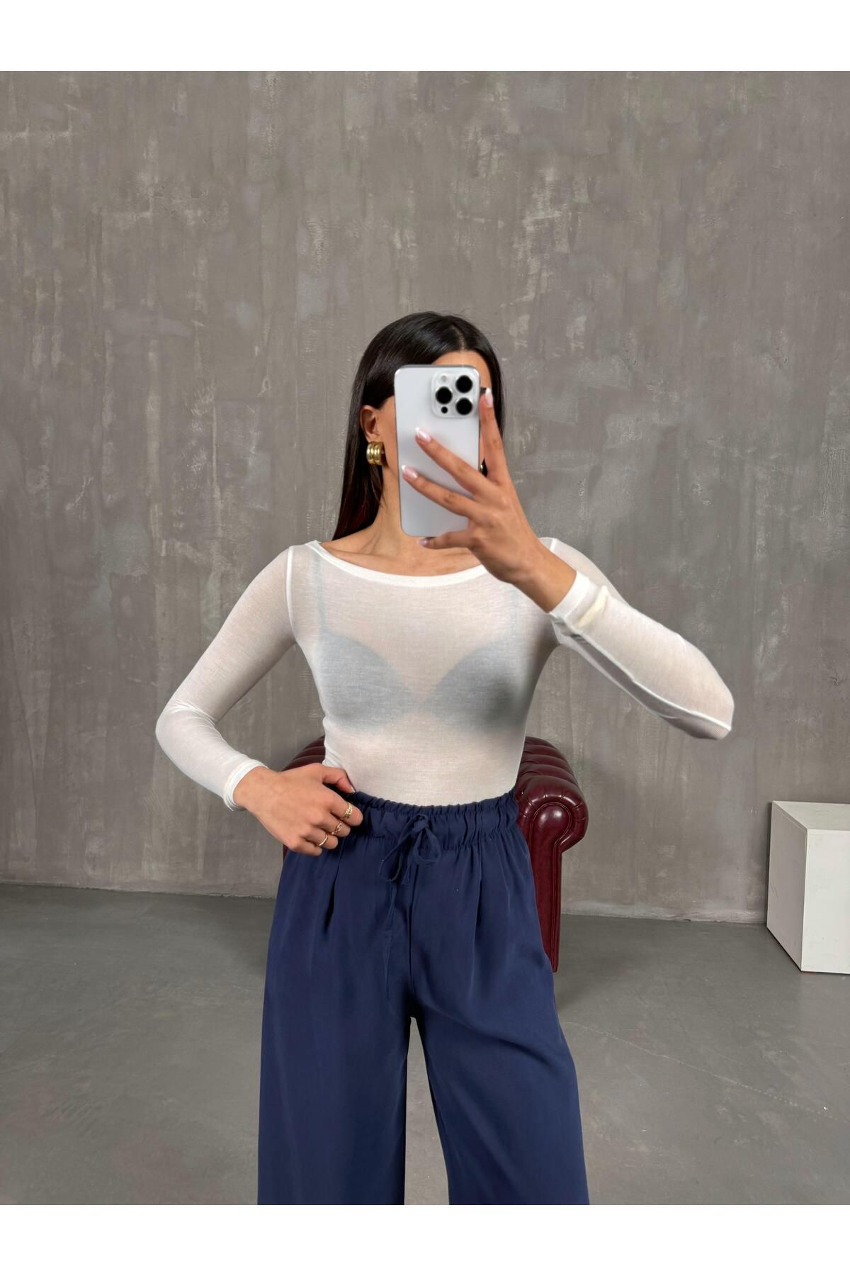 Gaus Beyaz Transparan Kaşmir Dokulu Bluz Gaus00272
