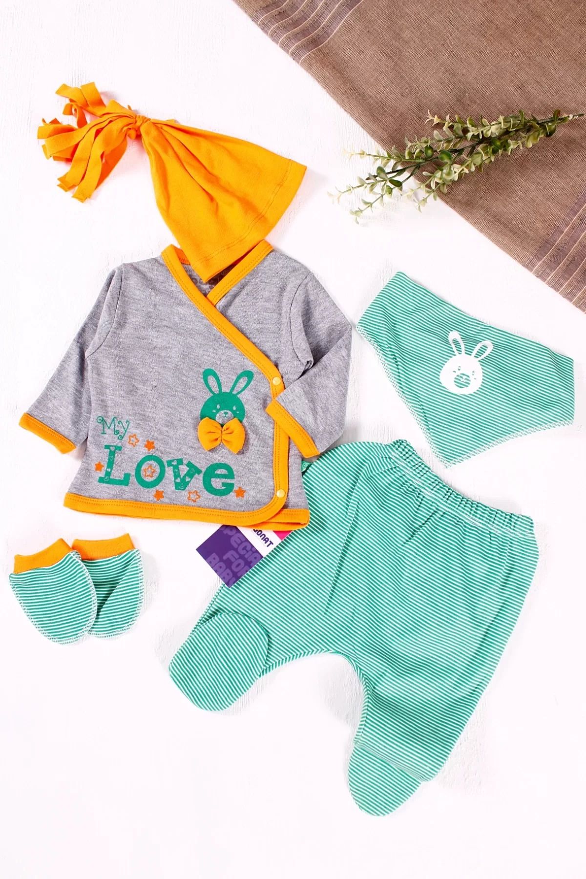 Shop58 Love Desenli 5'li Erkek Bebek Hastane Çıkış Seti