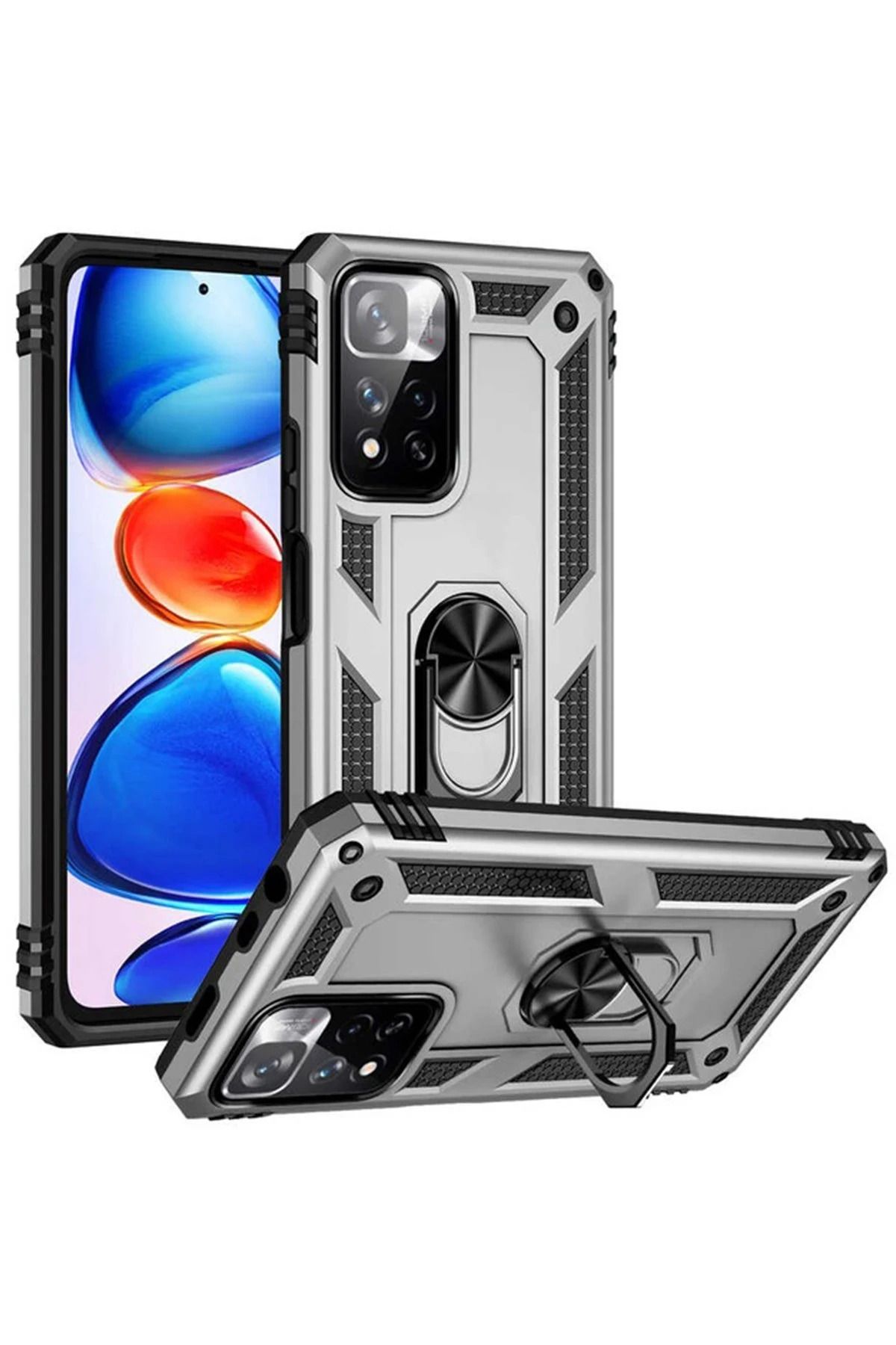 NewFace Xiaomi Redmi Note 11 Pro Plus 5G Kılıf Sofya Yüzüklü Silikon Kapak - Gümüş SVLRS