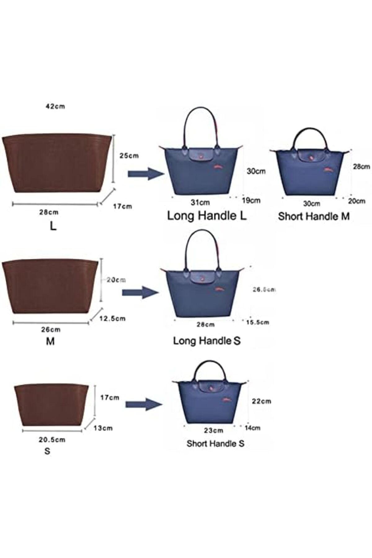LCK-Lckaey tote bag organizer insert for Longchamp le pliage large tote insert felt purse zipper bag org 8