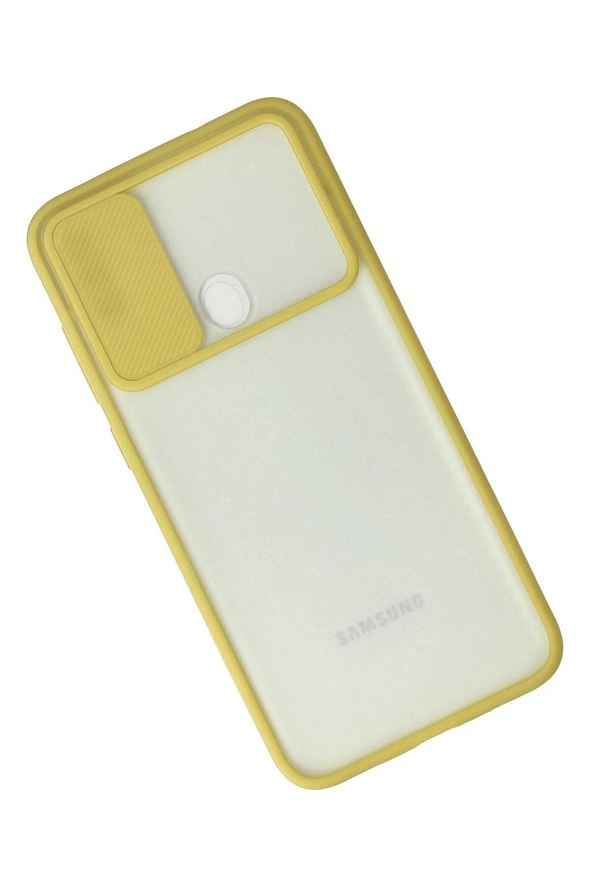 NewFace Samsung Galaxy A11 Kılıf Palm Buzlu Kamera Sürgülü Silikon - Sarı NRMSA