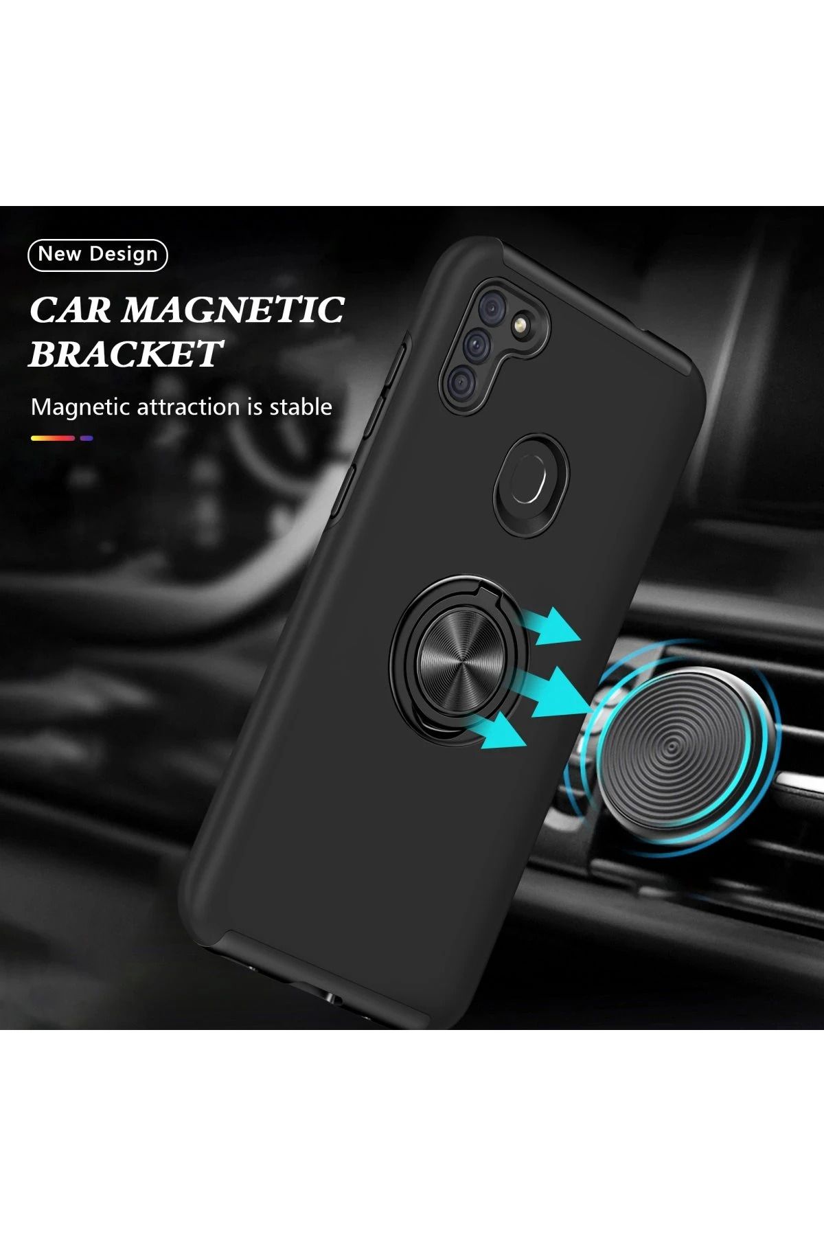 NewFace Samsung Galaxy A11 Kılıf Elit Yüzüklü Kapak - Siyah WLZOR
