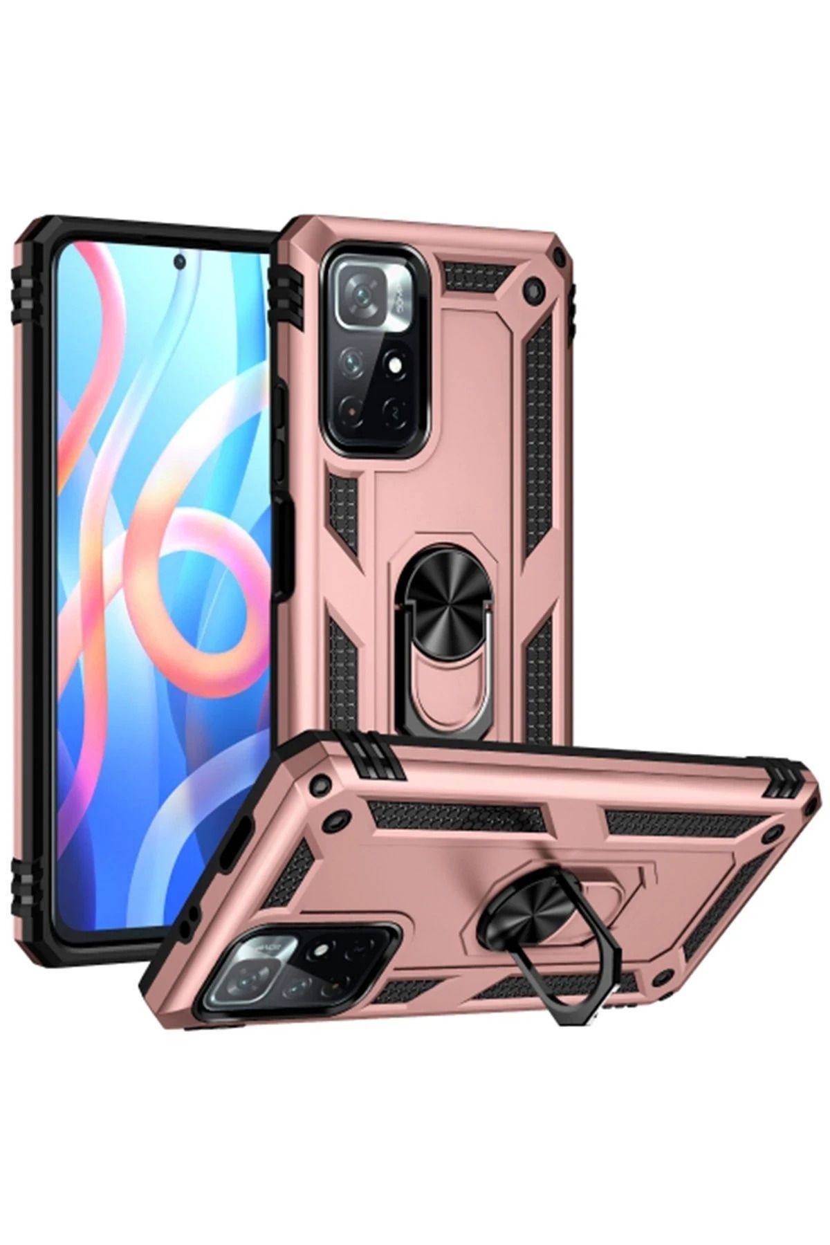 NewFace Xiaomi Redmi Note 11T Kılıf Sofya Yüzüklü Silikon Kapak - Rose SVLRS