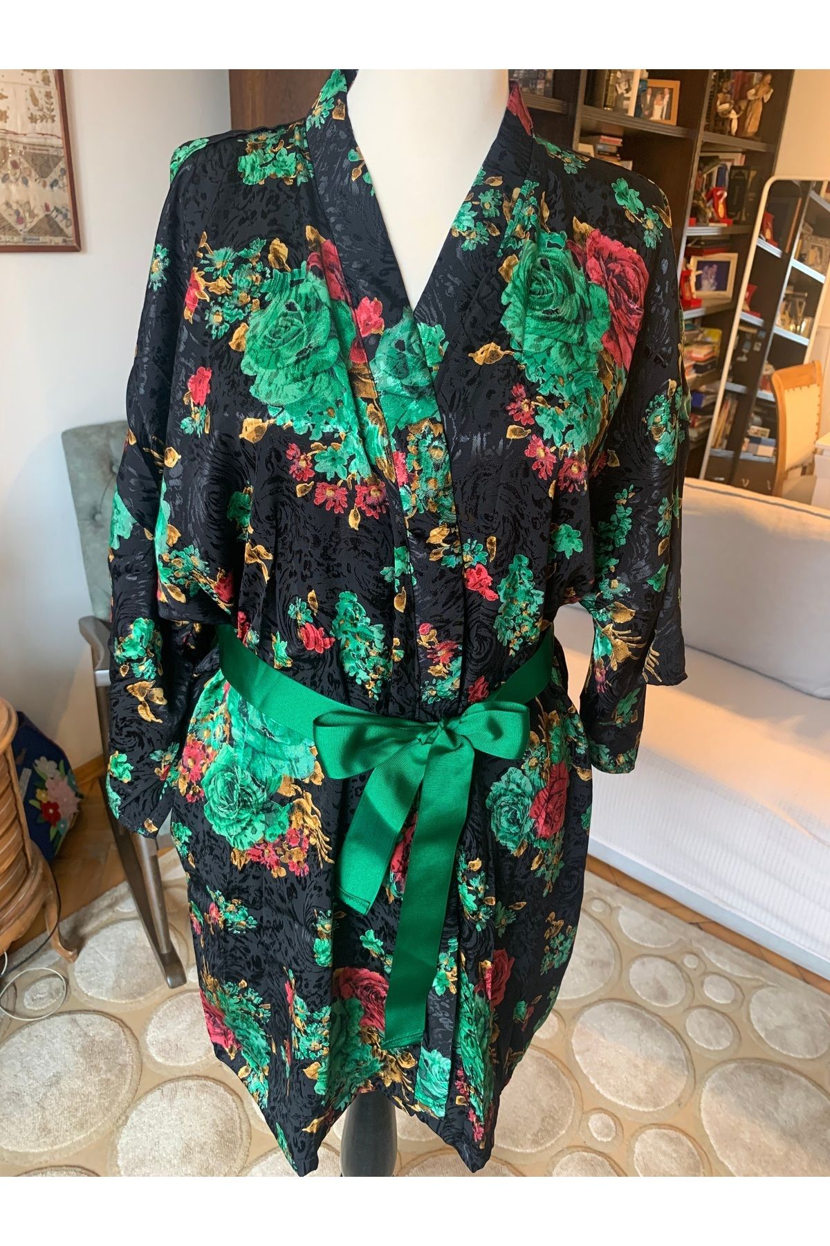 TheChakaCollection Siyah Gül Desen Kimono 2