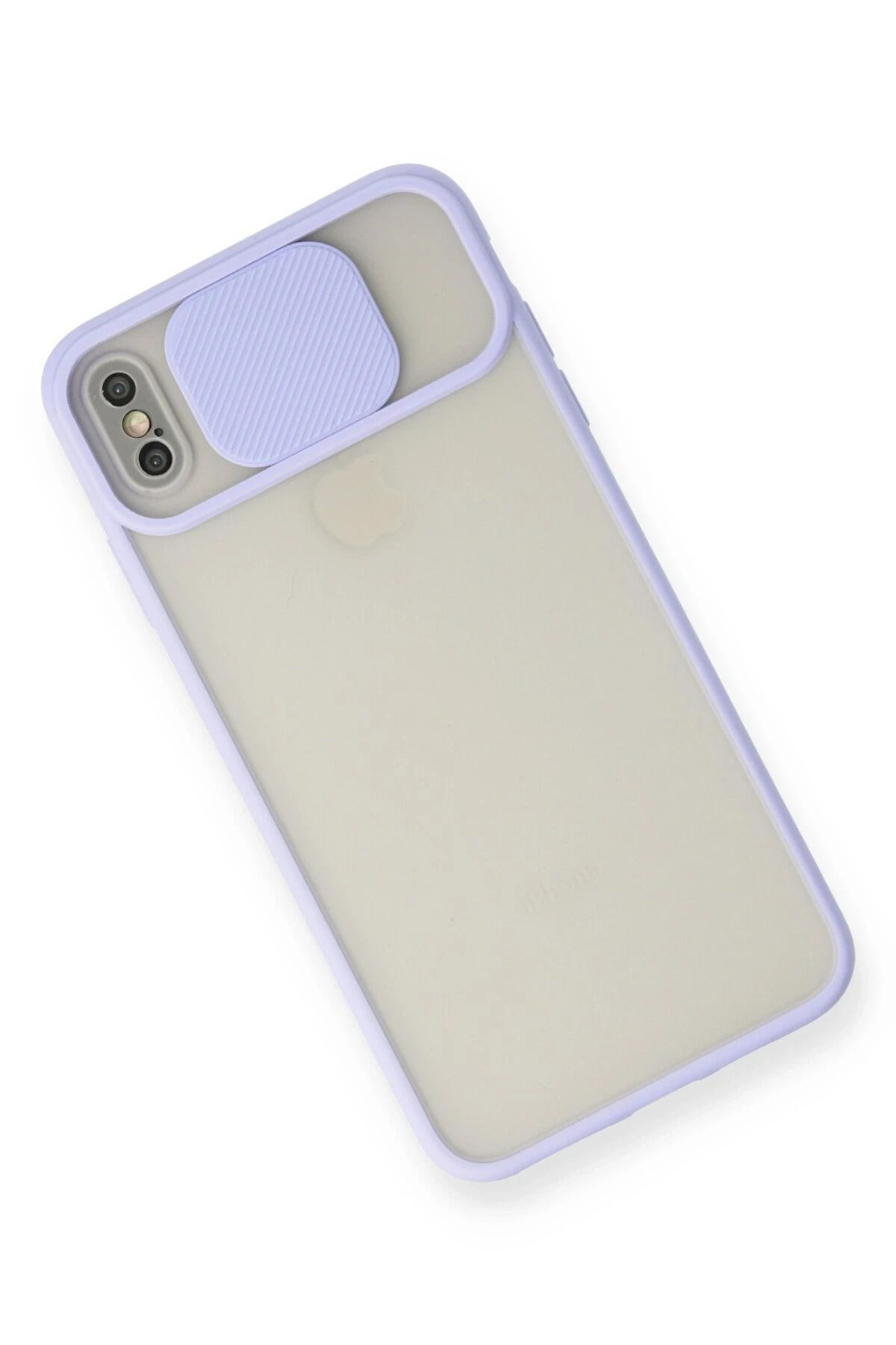 NewFace iPhone X Kılıf Palm Buzlu Kamera Sürgülü Silikon - Lila NRMSA