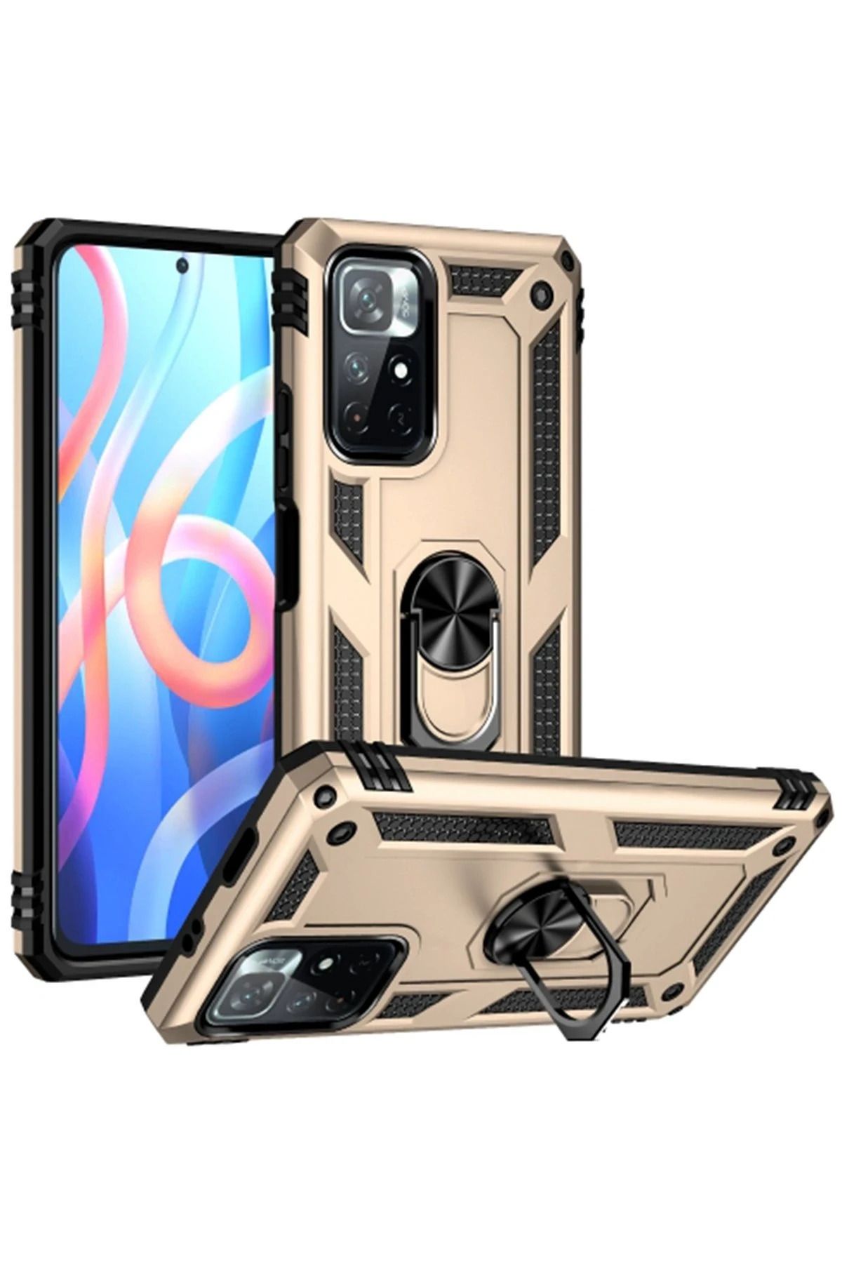 NewFace Xiaomi Redmi Note 11T Kılıf Sofya Yüzüklü Silikon Kapak - Gold SVLRS
