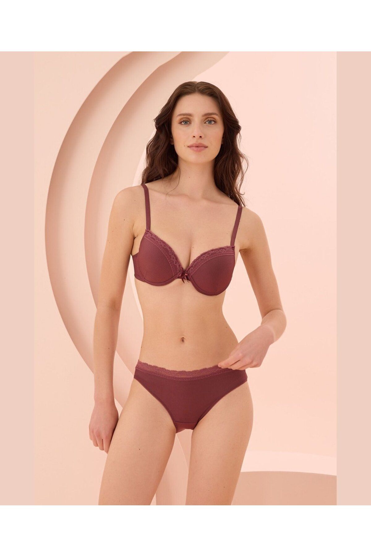 Shop58 NBB 4616 Destekli Dantel Detaylı Sütyen Külot Takım Gül Kurusu