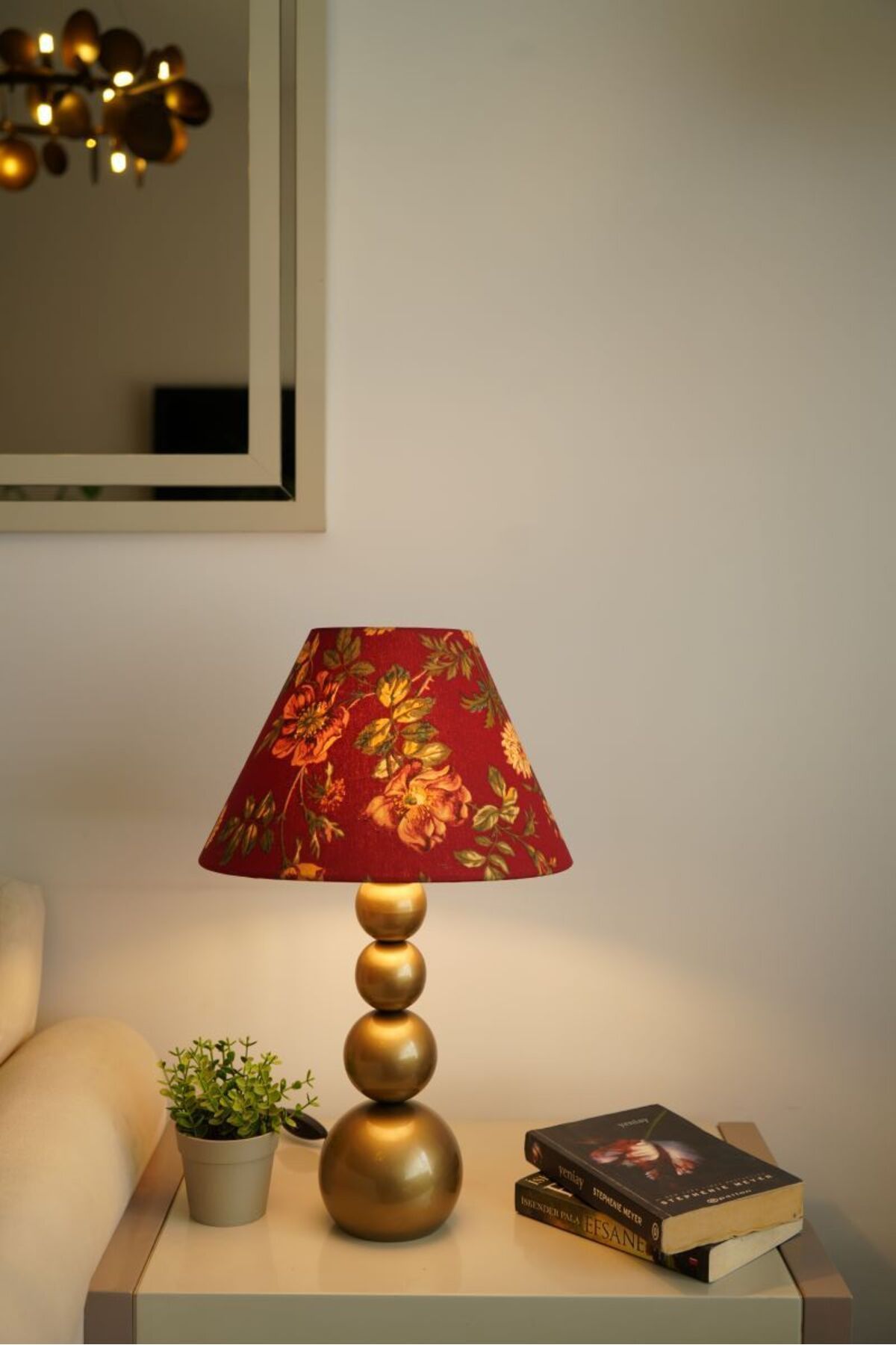 retro home design Eskitme Ayaklı Konik Kırmızı Çiçek Kumaşlı Masa Lambası Abajur Salon Yatak Odası