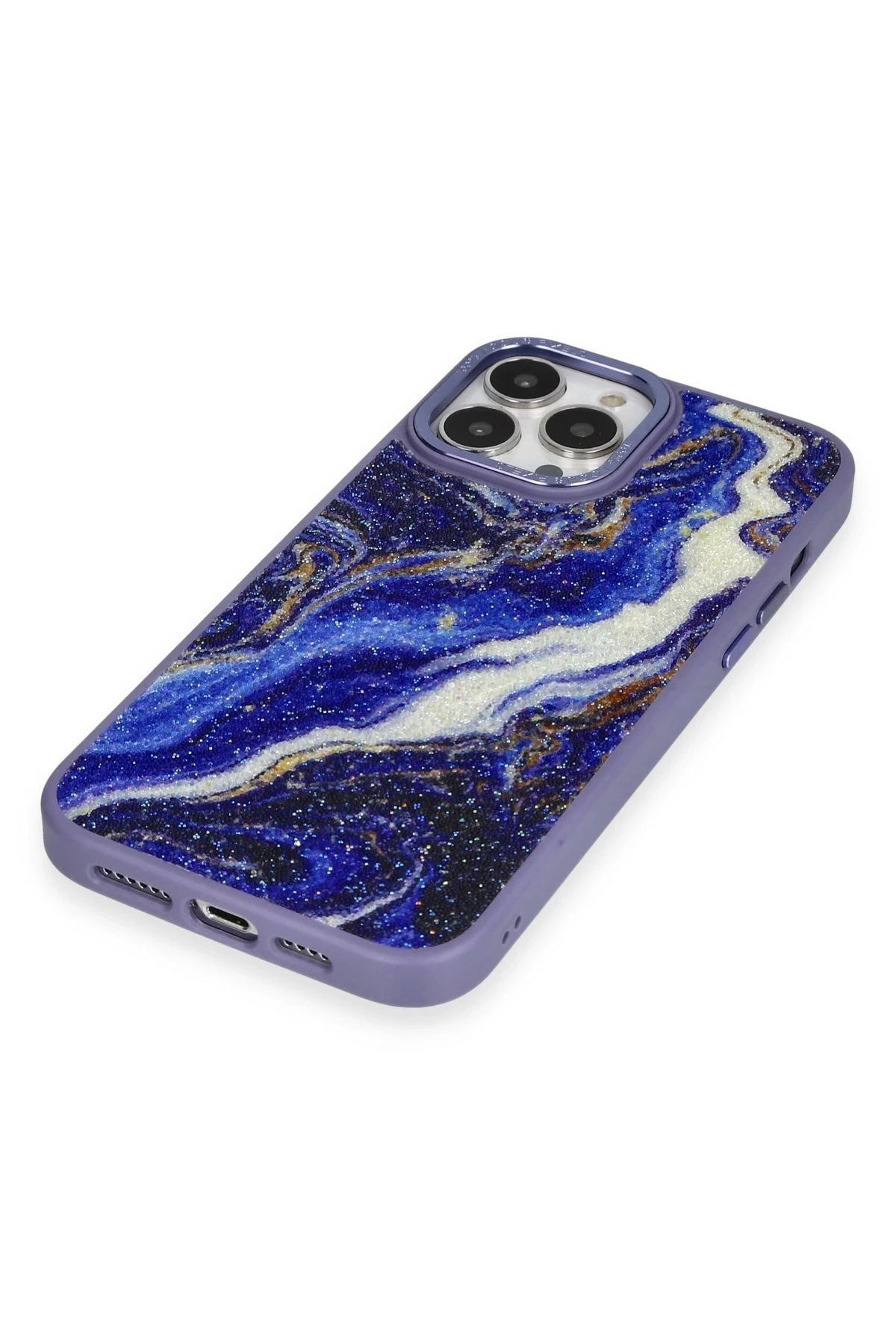 NewFace iPhone 12 Pro Max Kılıf Moda Simli Kapak - Mavi SVLRS