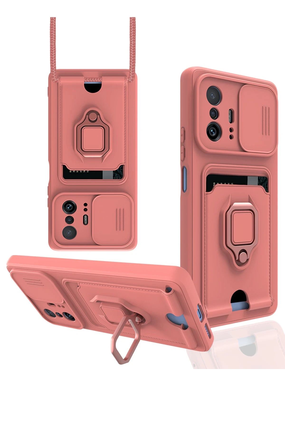 NewFace Xiaomi Mi 11T Pro Kılıf Zuma Kartvizitli Yüzüklü Silikon - Pembe SVLRS