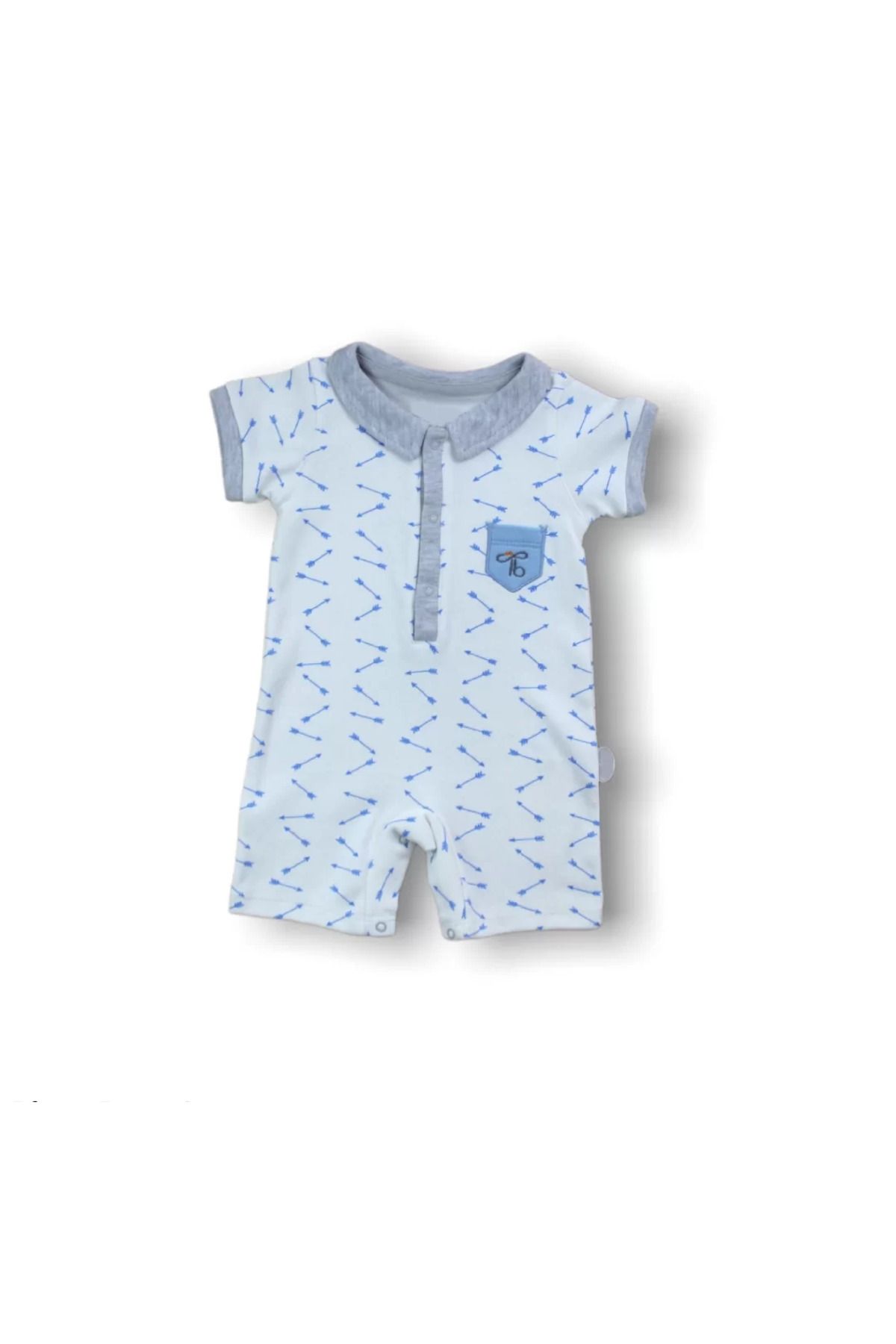 Shop58 Galaksi Baskılı Çıtçıtlı Kısa Kollu Erkek Bebek Tulumu Gri