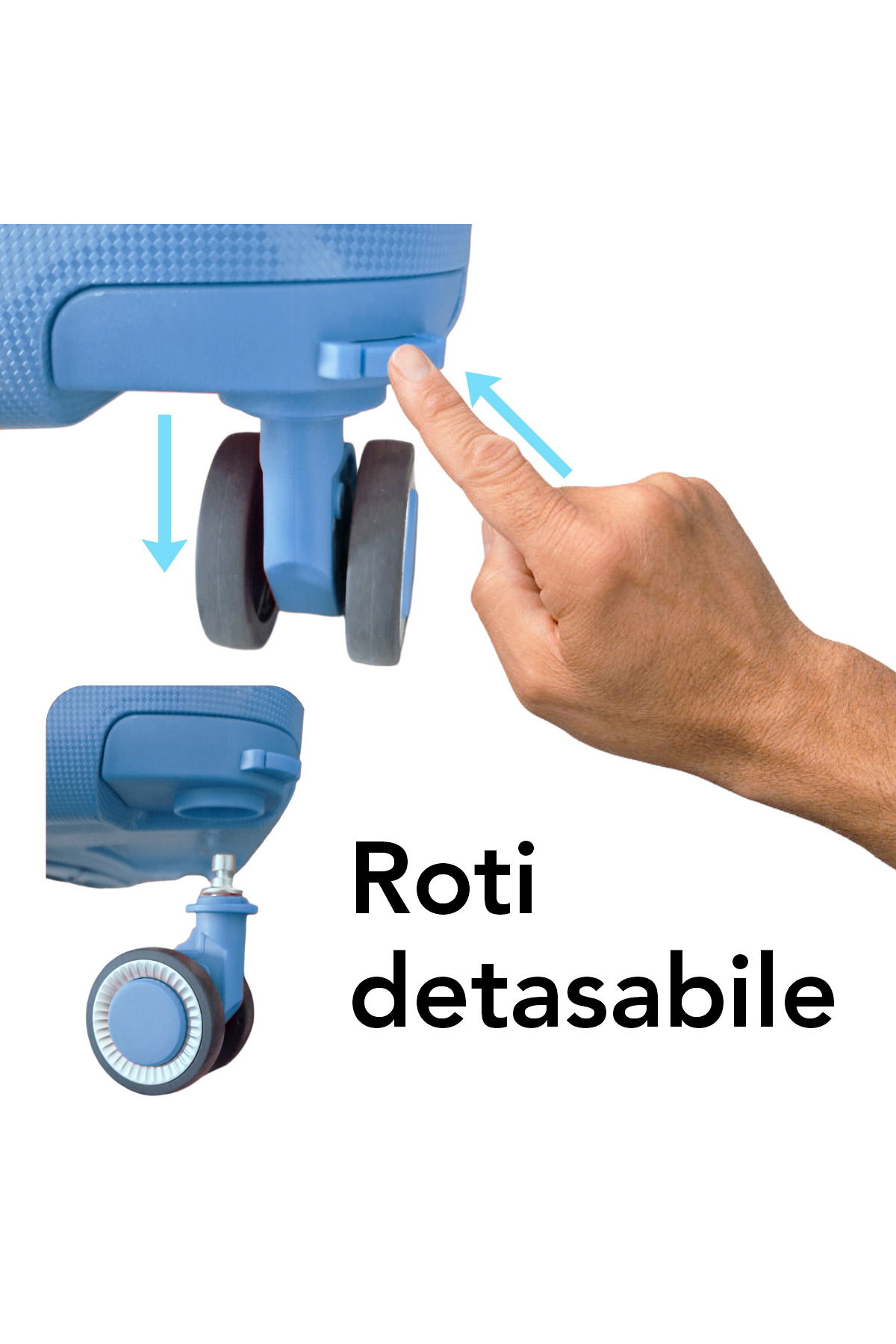 Naimeed Company-Troler de călătorie Mic S, Naimeed D5963, 4 roți duble detașabile la 360 de grade, PP, Albastru, 37x20x48cm 6