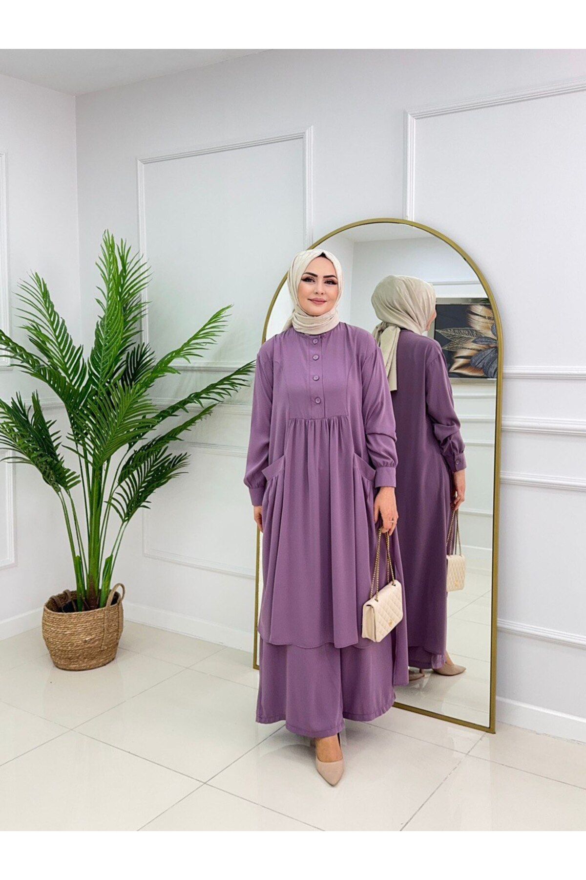 Enans Design Kadın Tesettür Medine İpeği 2'Li Takım Tunik & Pantolon