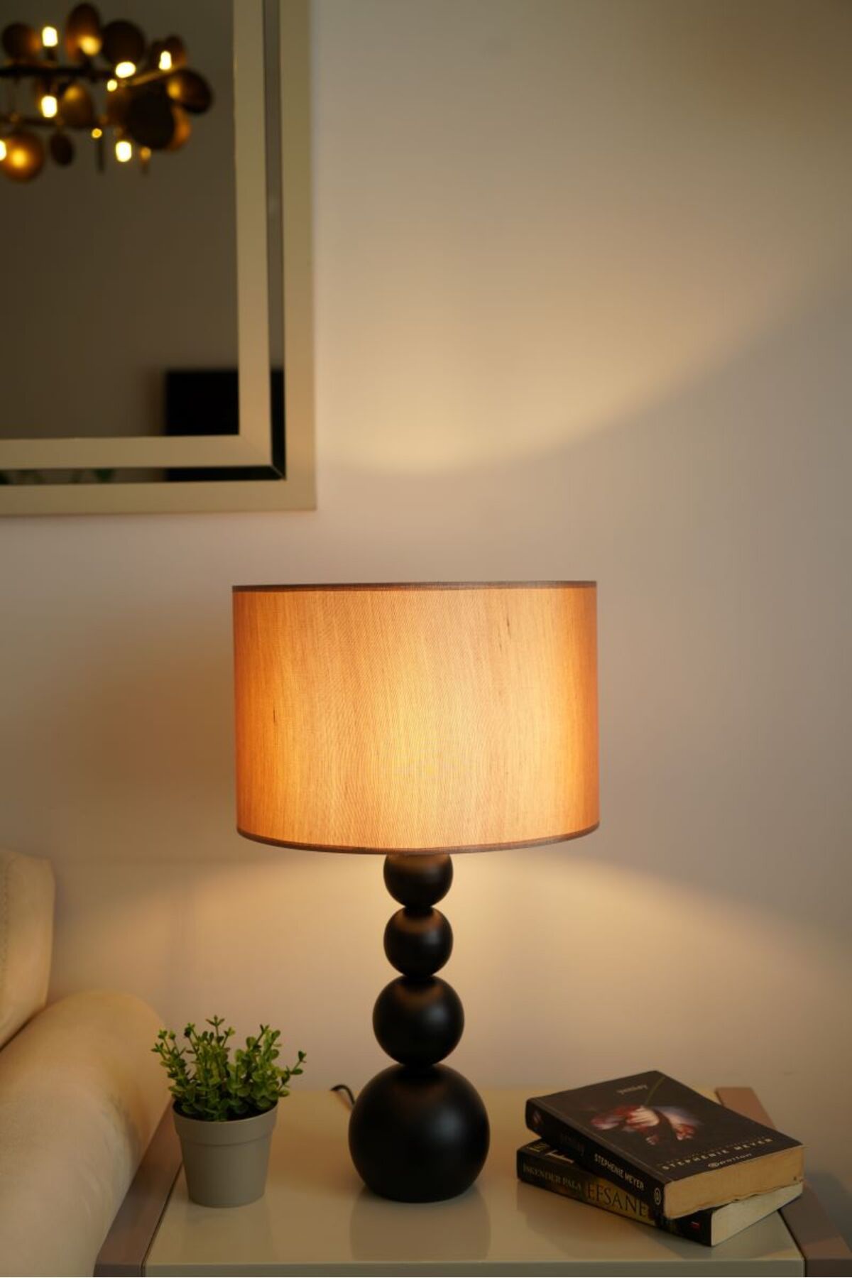 retro home design Siyah Ayaklı Silindir Bal Renk Kumaşlı Masa Lambası Abajur Salon Yatak Odası