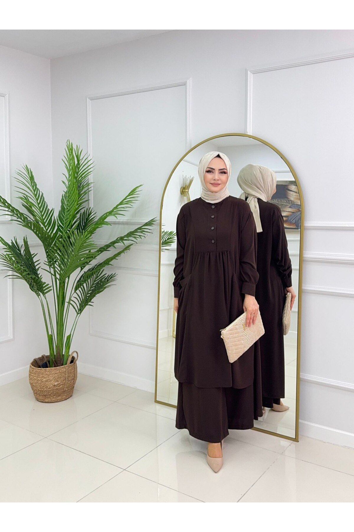 Enans Design Kadın Tesettür Medine İpeği 2'Li Takım Tunik & Pantolon