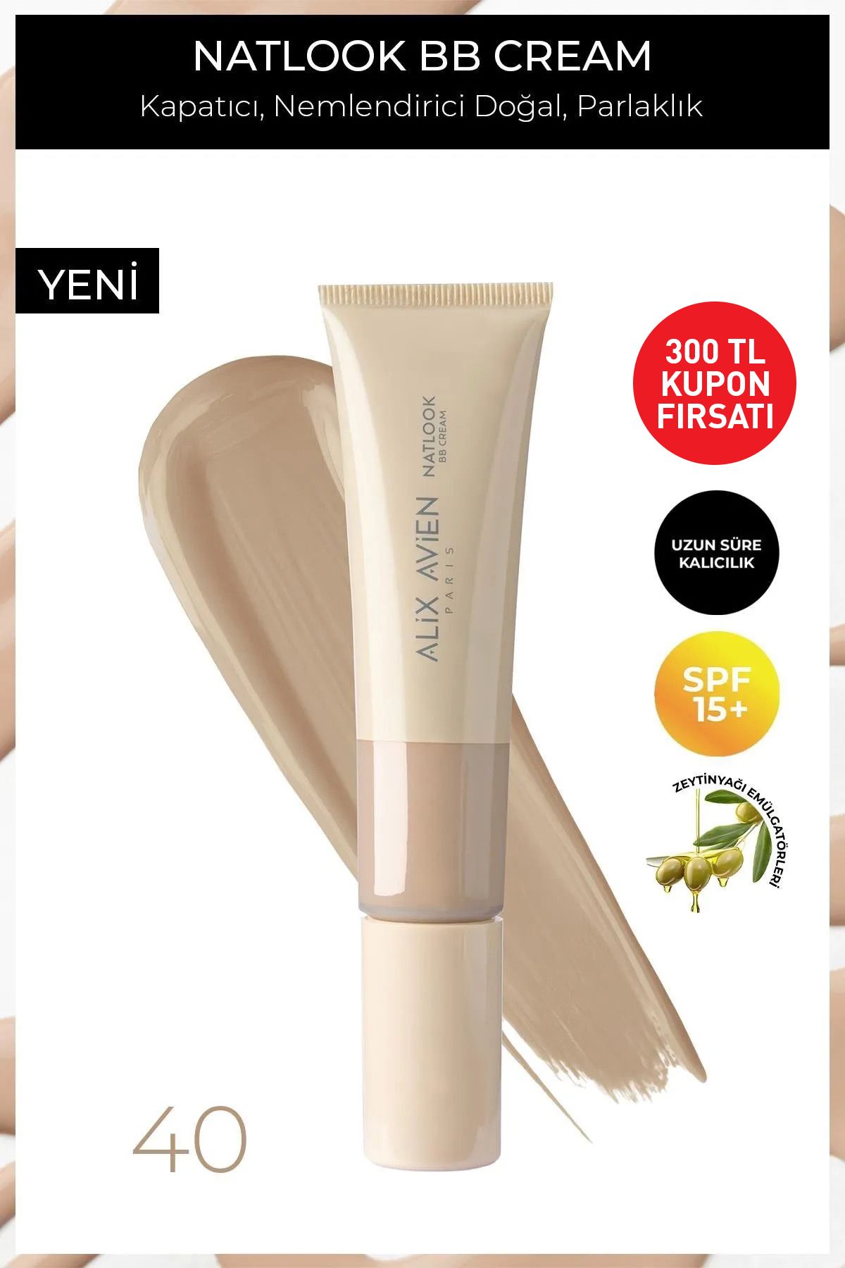 Alix Avien Doğal Parlaklık Sağlayan SPF15 Faktör Nemlendiren BB Krem - Natlook BB Cream 40 Medium To Dark